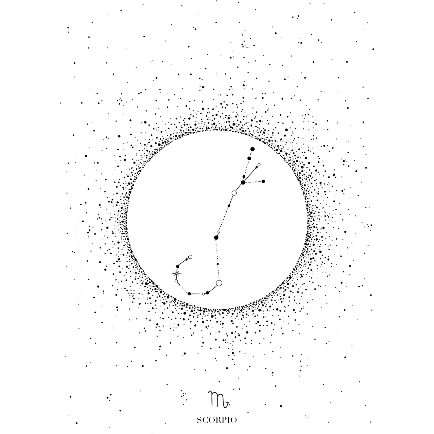 Scorpio Star Sign A3 Fine Art Print - Black