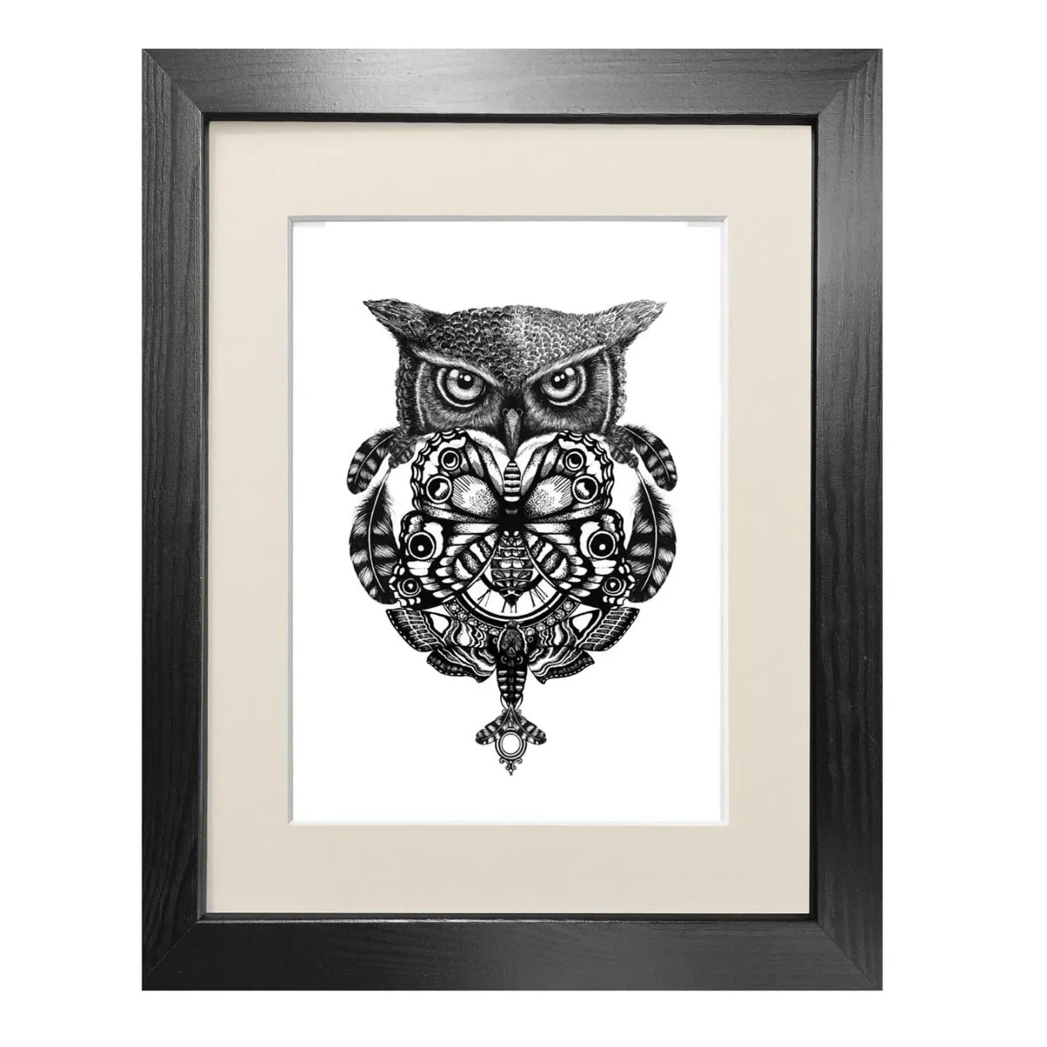 The Owl & Pocket Watch A5 Fine Art Print - Black image