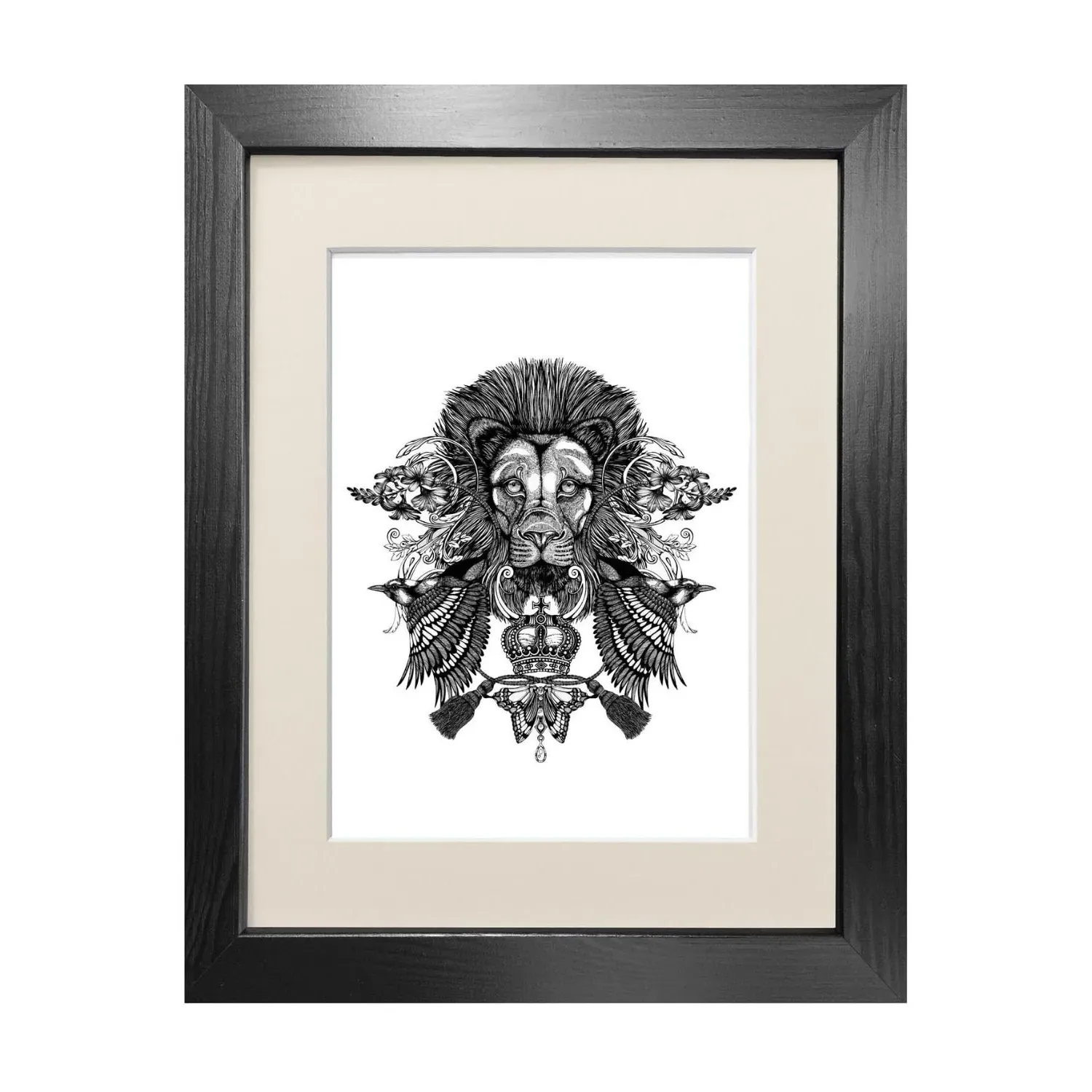 The Regal Lion A4 Fine Art Print - Black