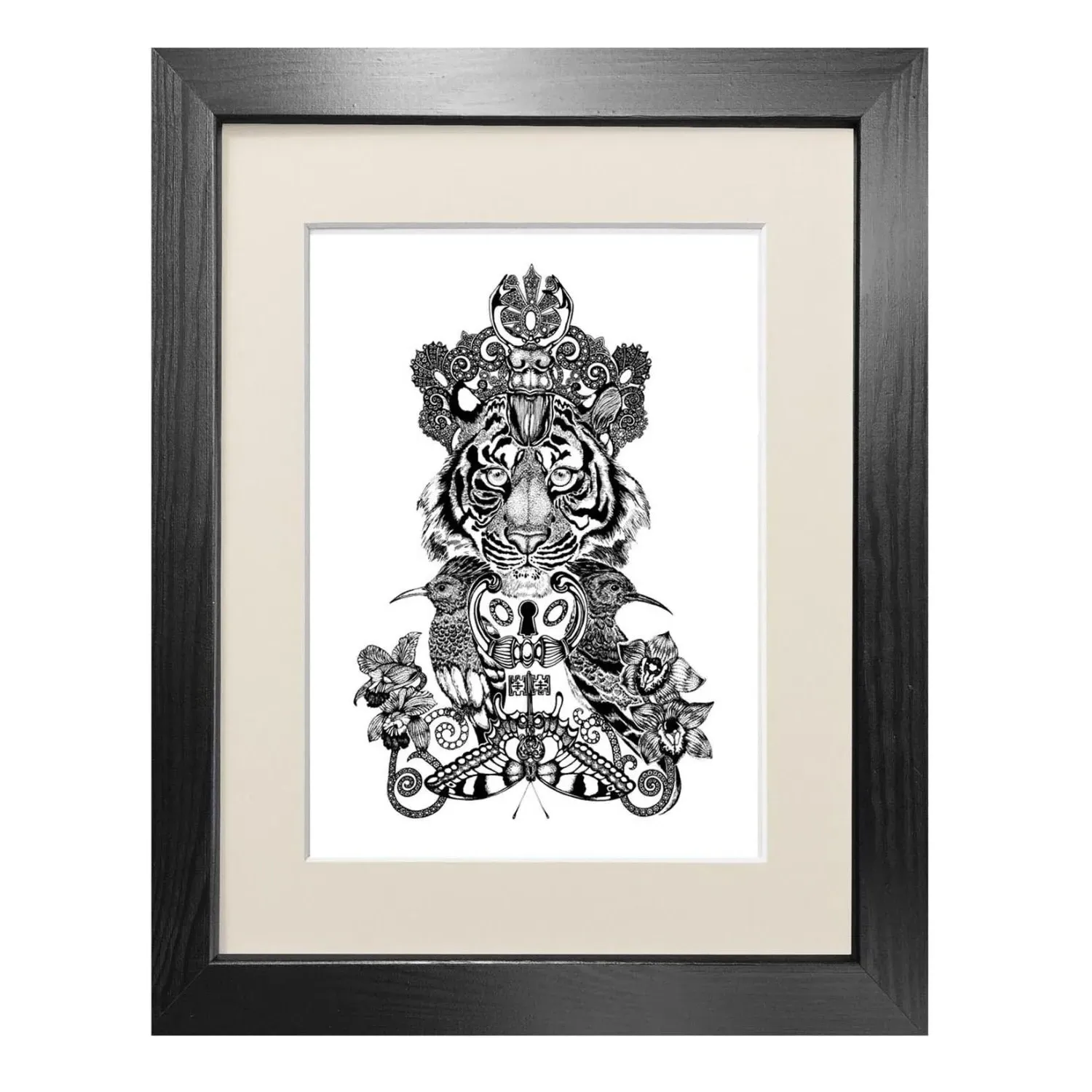 The Royal Tiger A3 Fine Art Print - Black