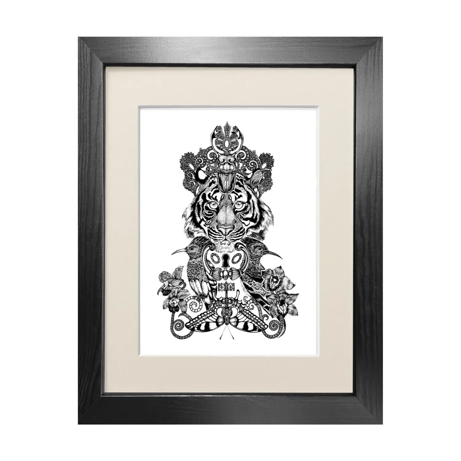 The Royal Tiger A4 Fine Art Print - Black