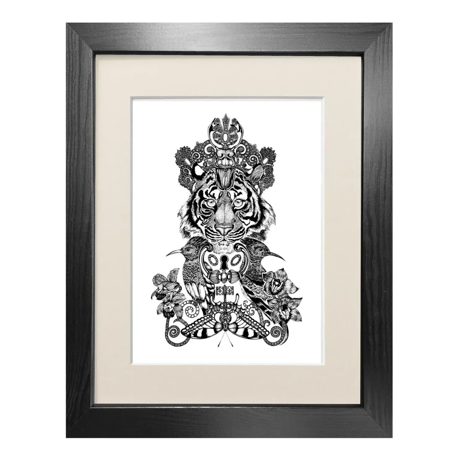 The Royal Tiger A5 Fine Art Print - Black image