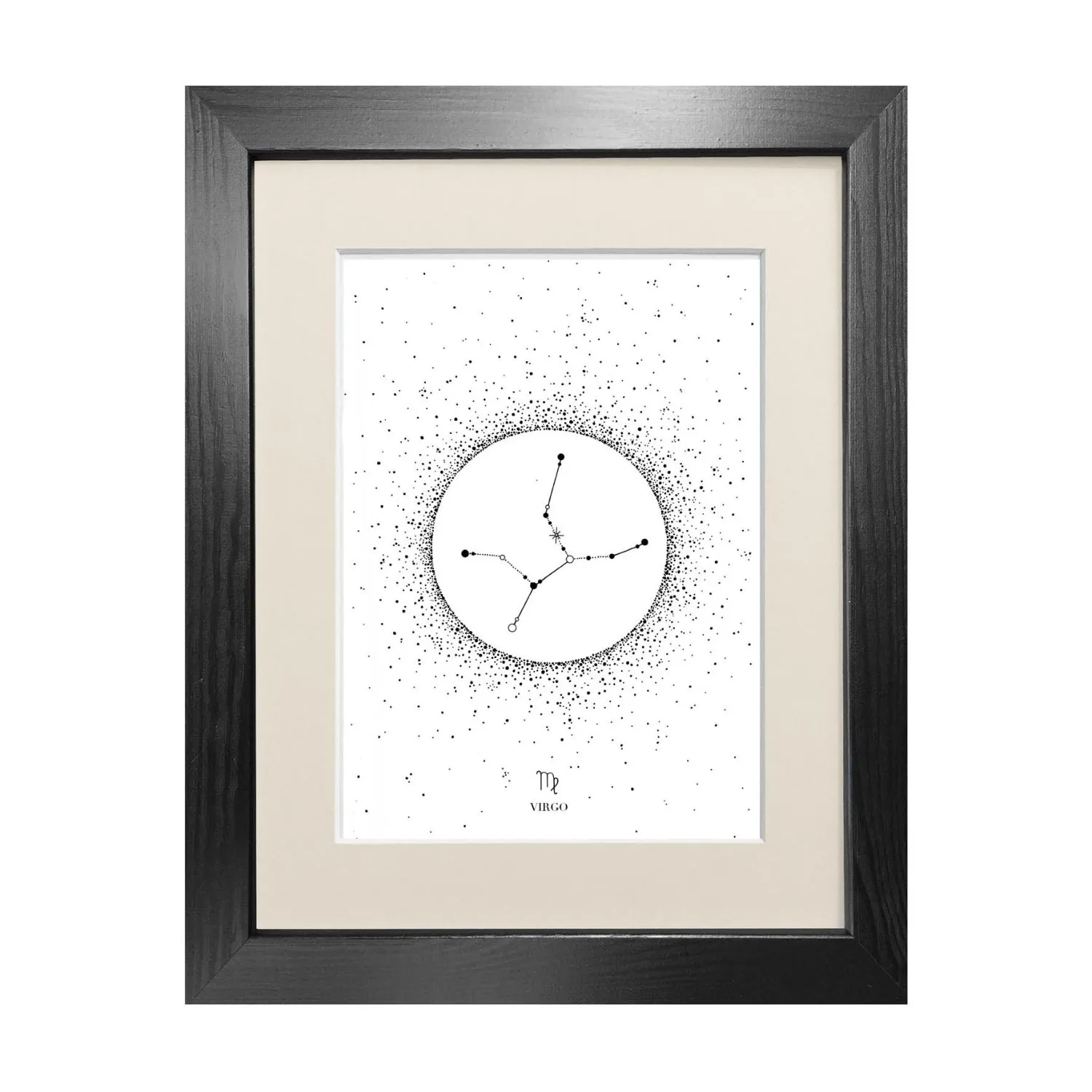 Virgo Star Sign A4 Fine Art Print - Black image