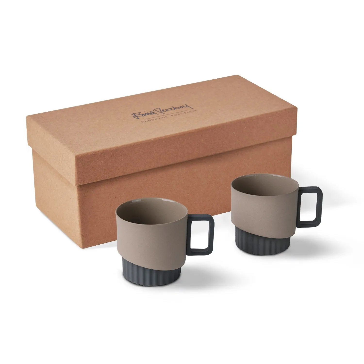 Corinth Tea Cup Set of Two - Black/Grey, Porcelain image