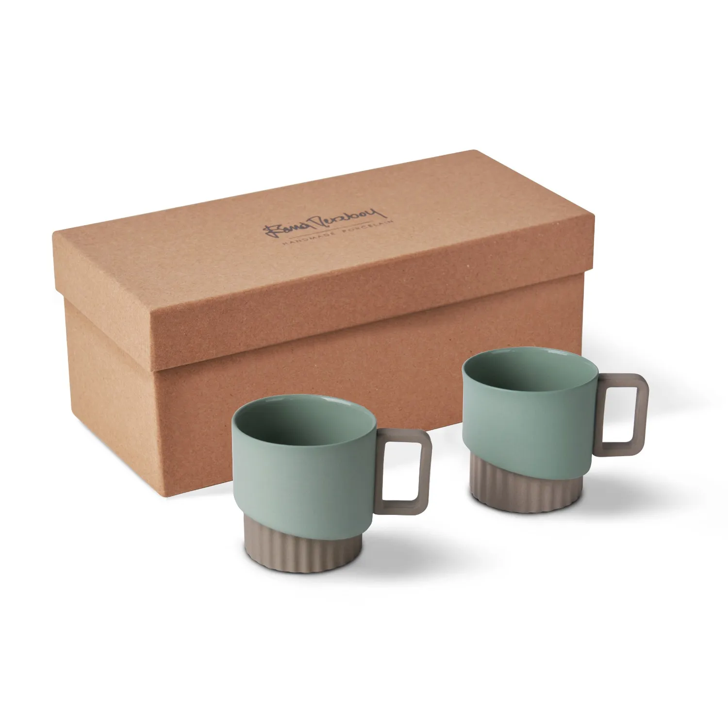 Corinth Tea Cup Set of Two - Grey/Green, Porcelain