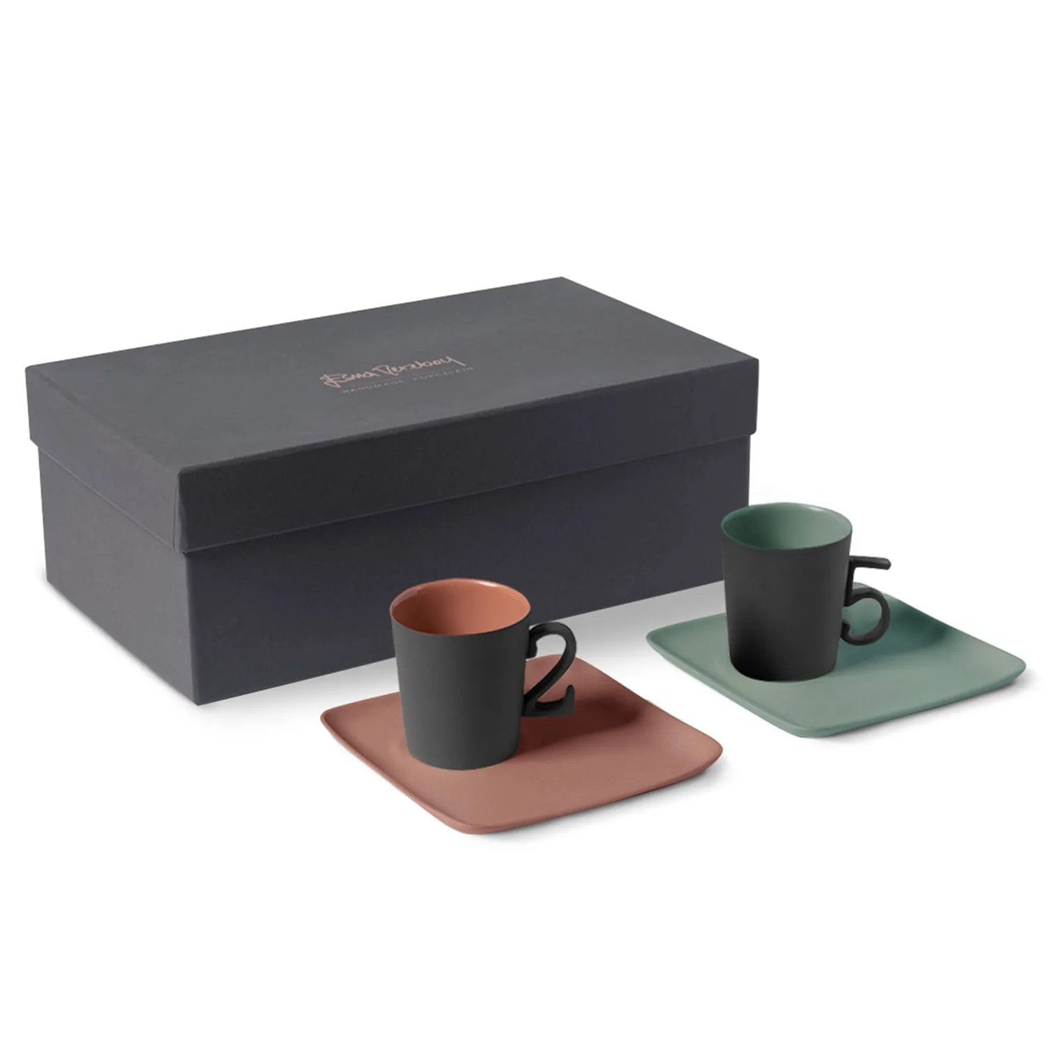 Figures New Year Handle Espresso Cup with Saucer Set - Green