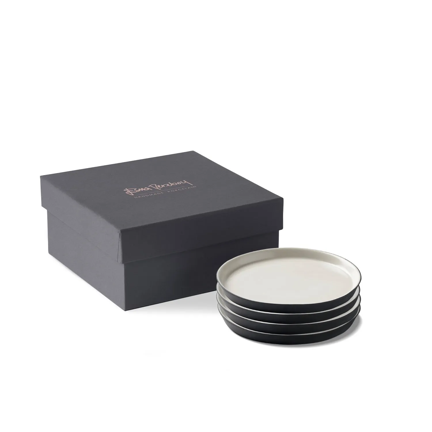 Round Bread Plate Set of Four - Black/White, Porcelain image