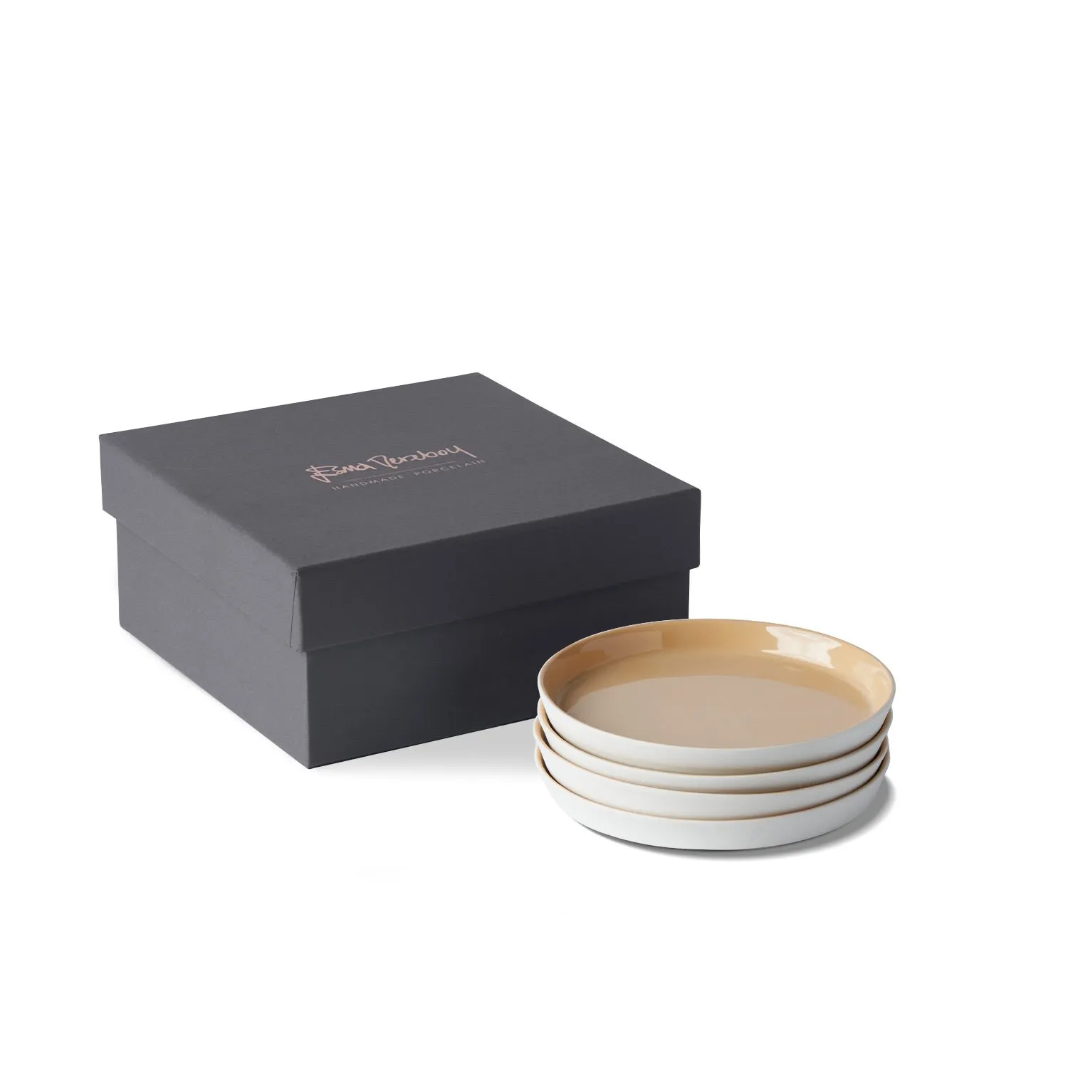 Round Bread Plate Set of Four - Orange/White, Porcelain