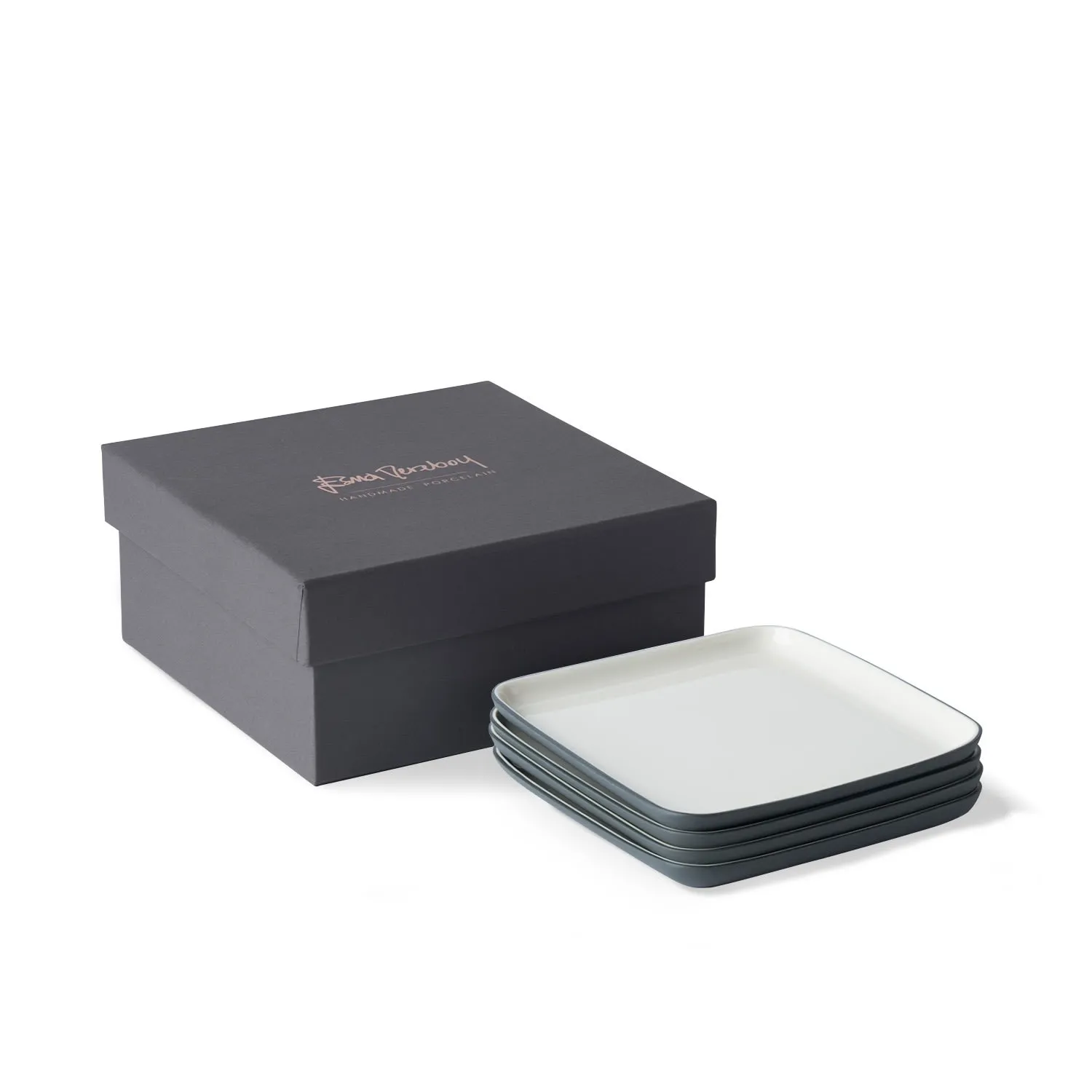 Square Bread Plate Set of Four - Black/White, Porcelain