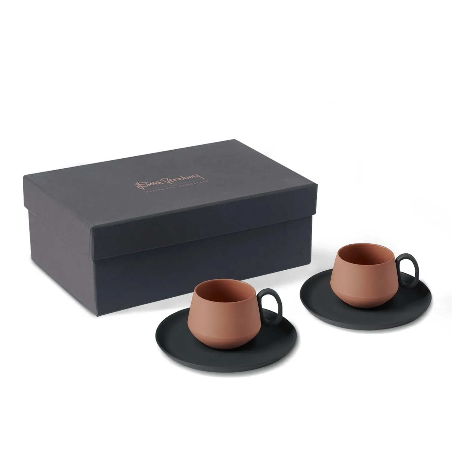 Tube Espresso Set of Two - Black/Red, Porcelain