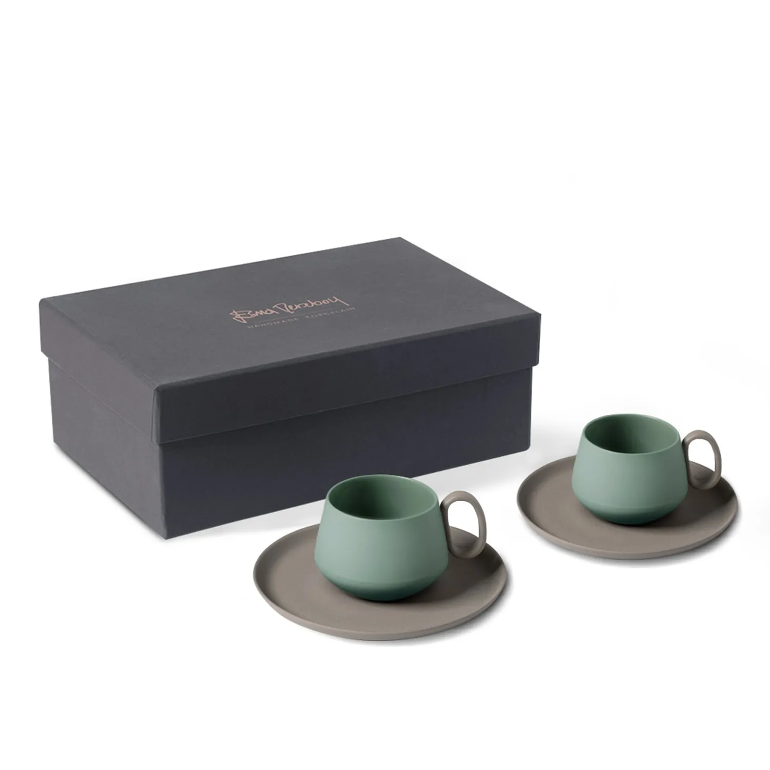 Tube Espresso Set of Two - Green/Grey, Porcelain