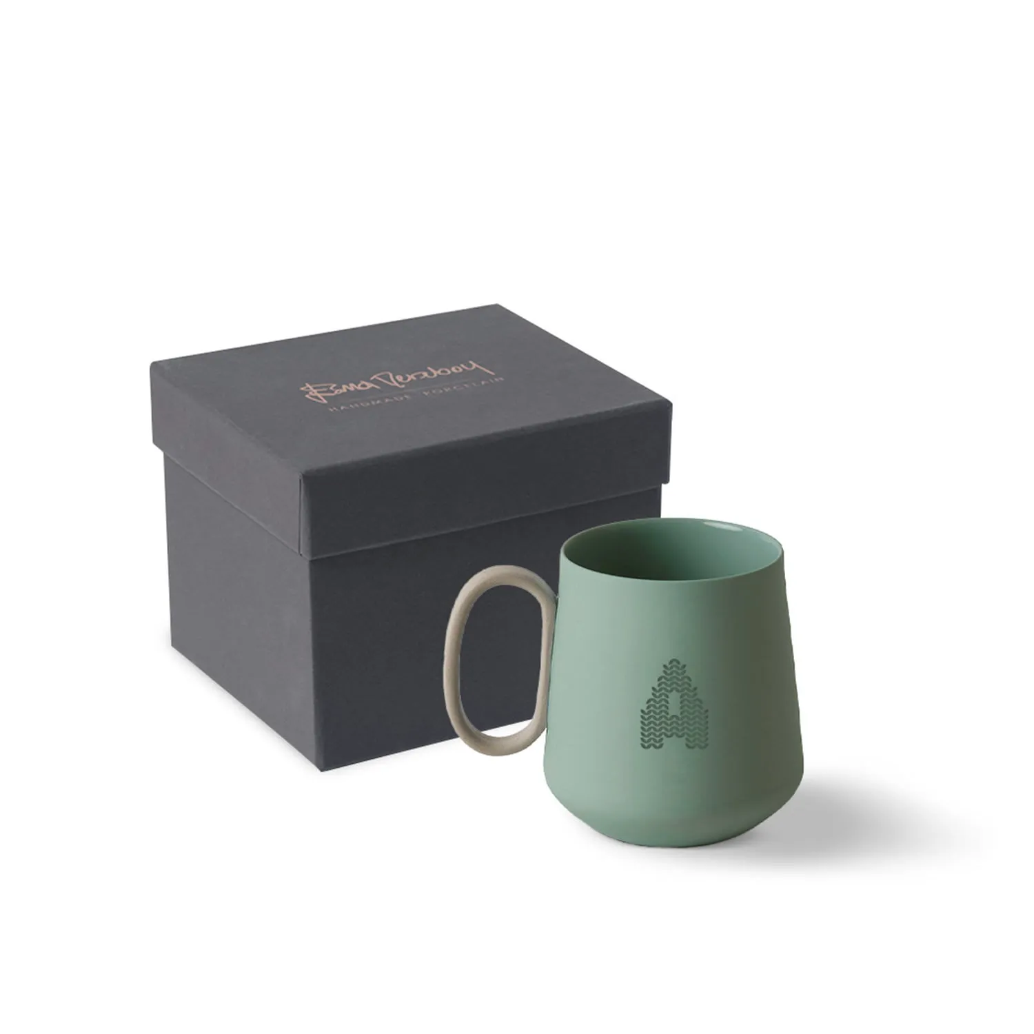 Tube Mug with Custom Initial - Green, Porcelain