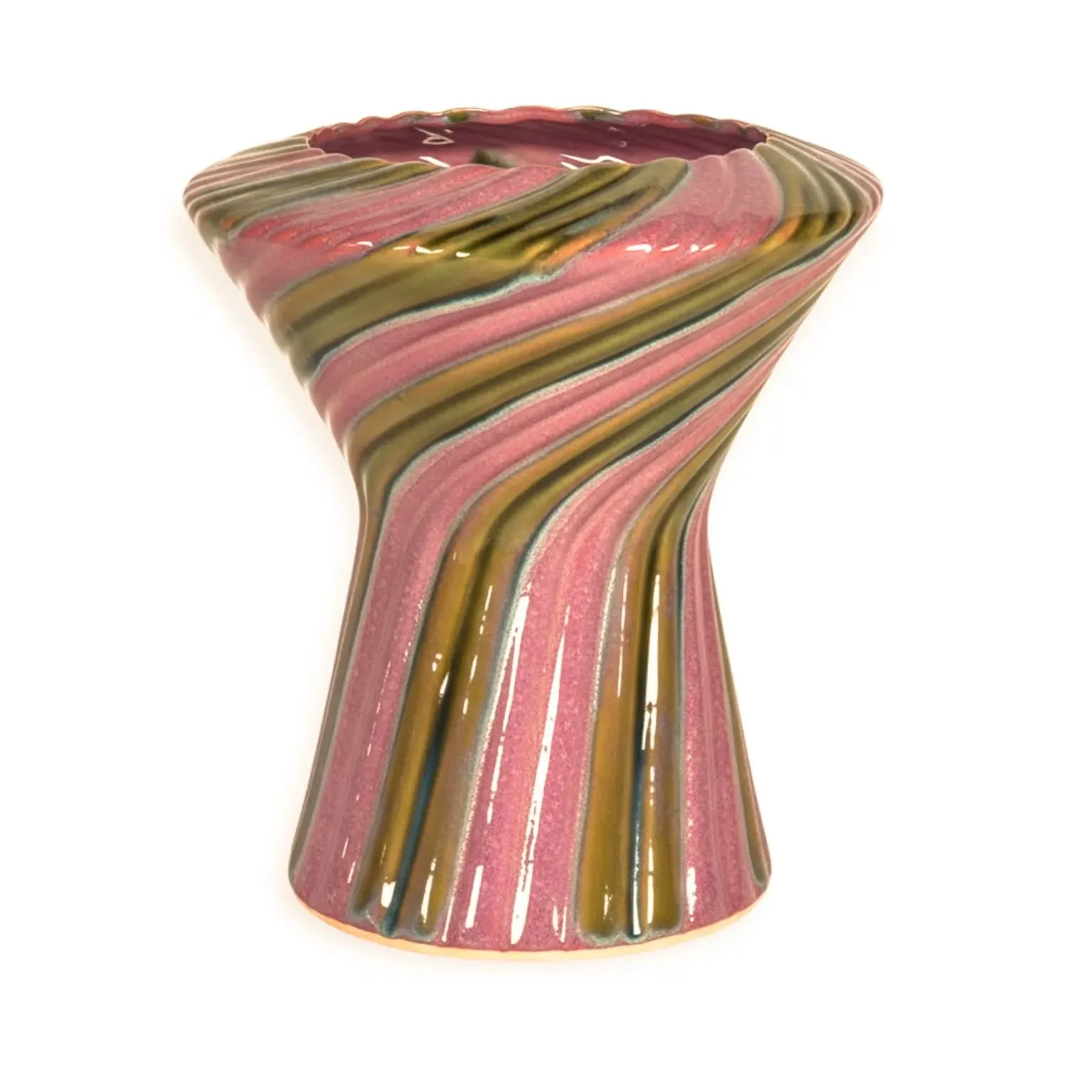 Hand-Painted Ceramic Swirl Vase - Pink/Green
