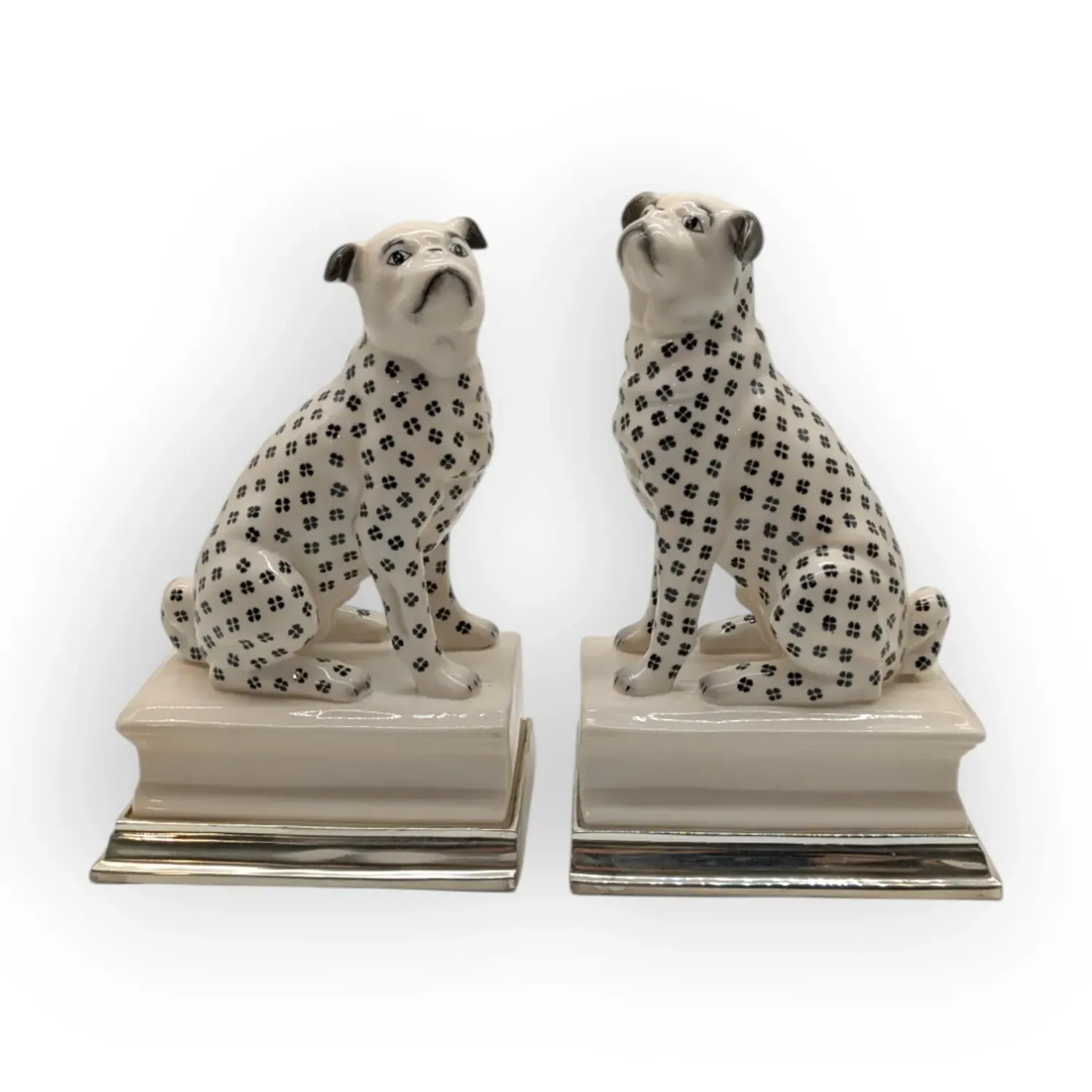 Hand-Painted Porcelain Dog Bookends - White, Porcelain image