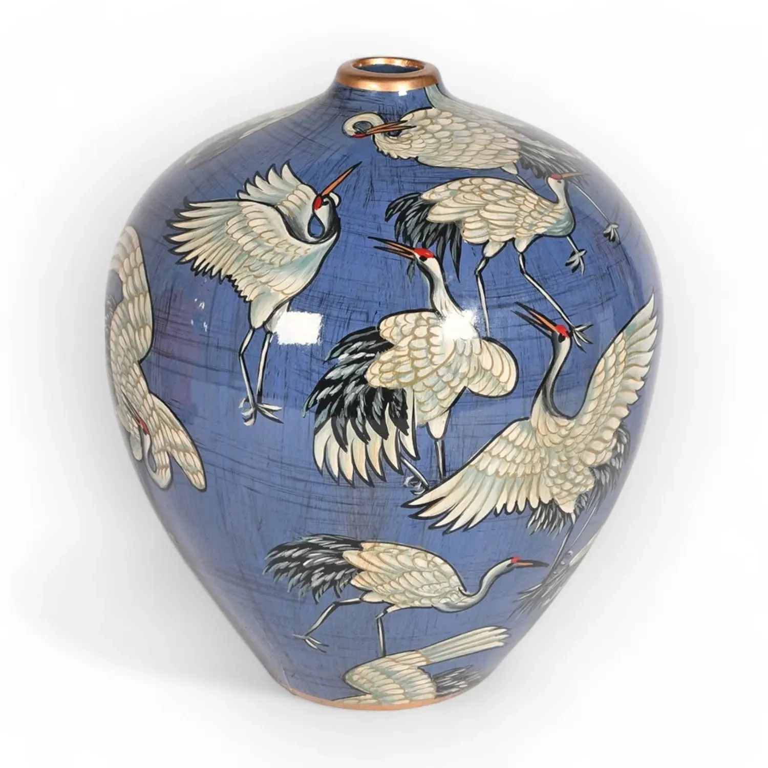 Hand-Painted Stork Vase - Twilight Blue