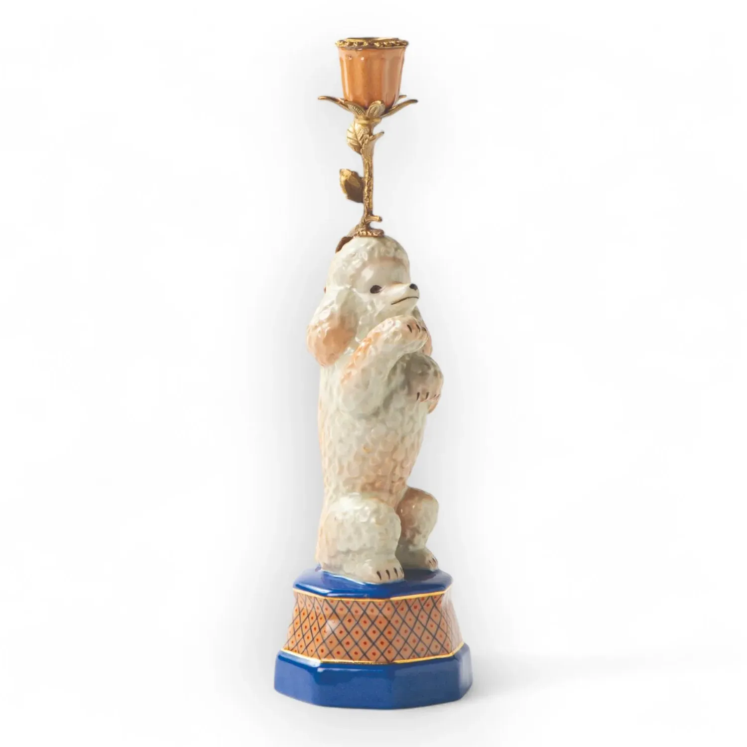 Poodle Candle Holder with Brass Accent - White, Porcelain image