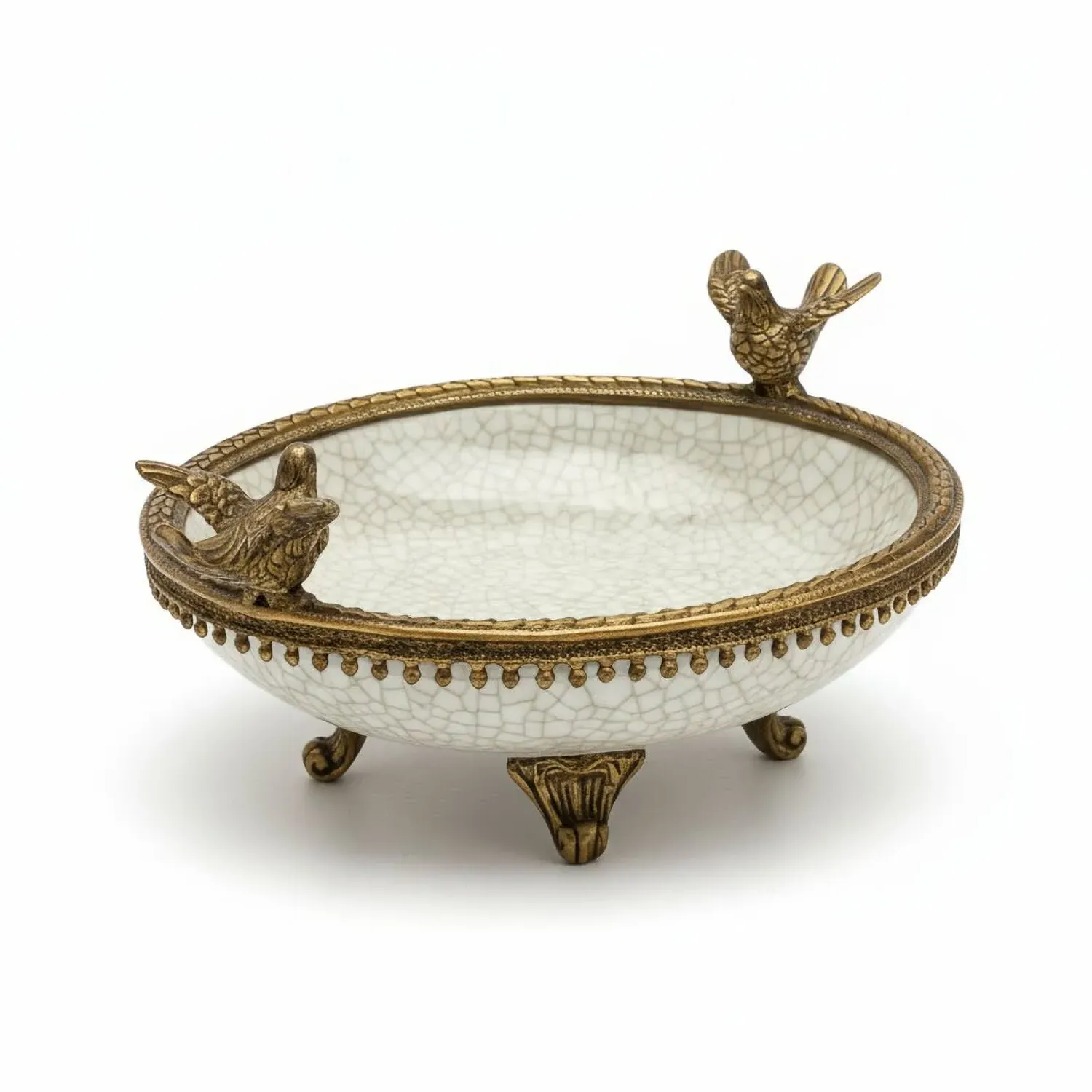 Whimsical Bird Bath Trinket Dish - White Gold, Porcelain Bronze image