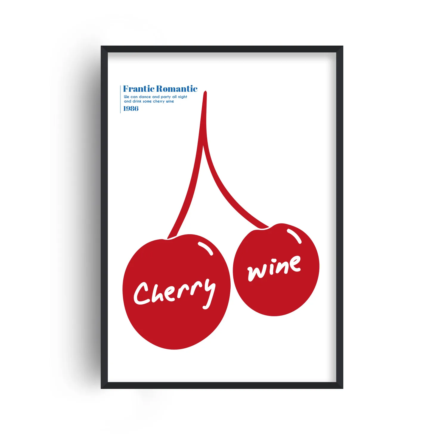 Cherry Wine A4 Kitchen Art Print - Blue/Red