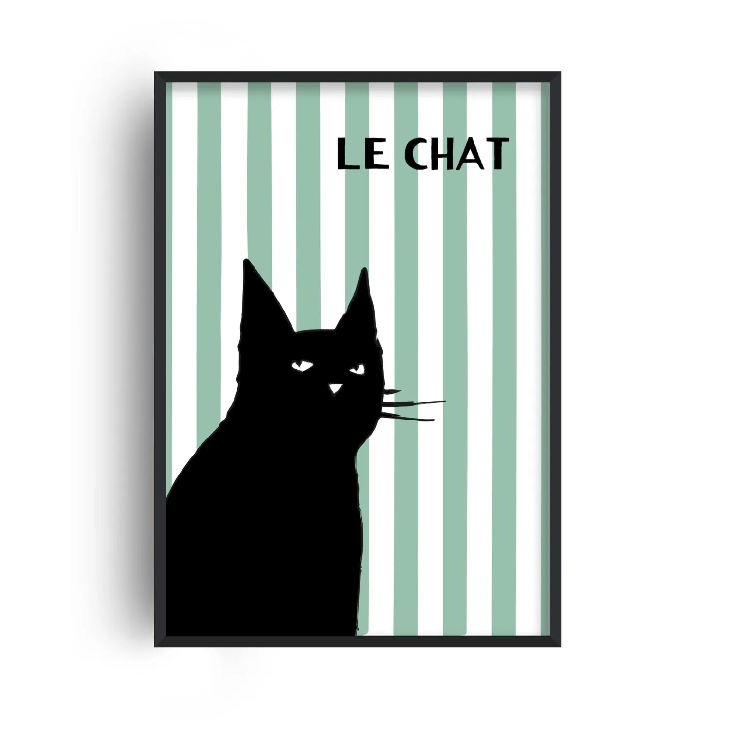 Le Chat A4 Striped Cat Art Print - Green
