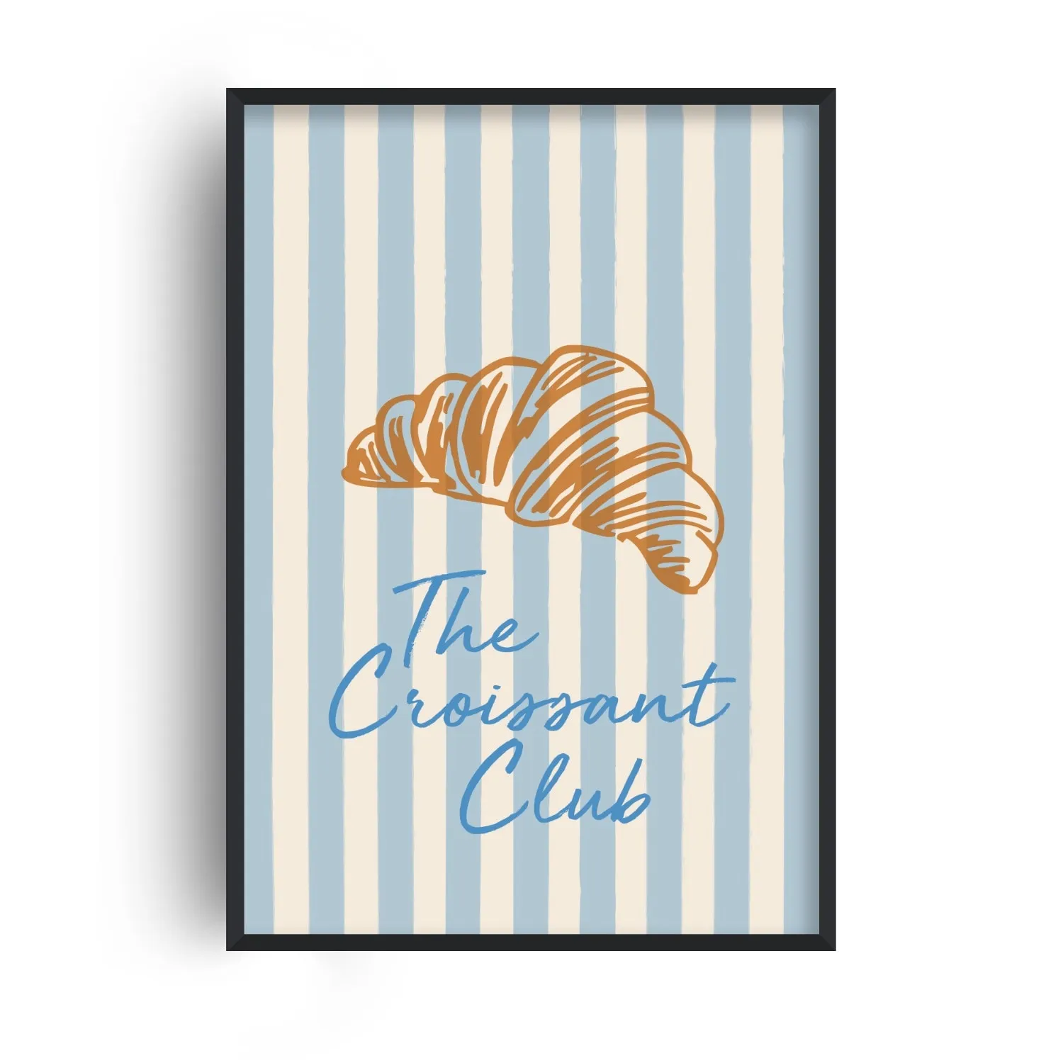 The Croissant Club A3 Striped Kitchen Art Print - Blue
