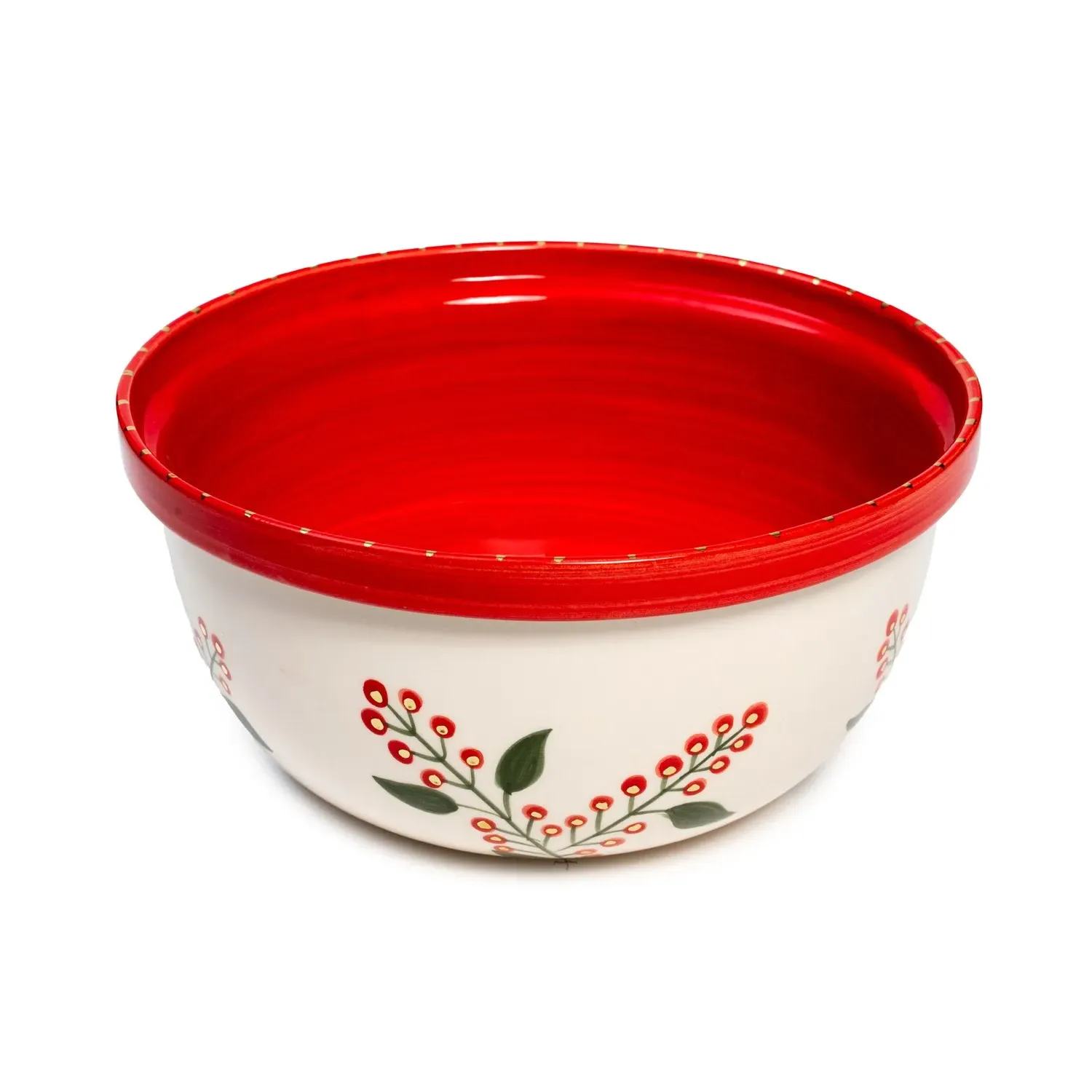 Xmas Cherry Berry Handmade Ceramic Big Bowl - Red