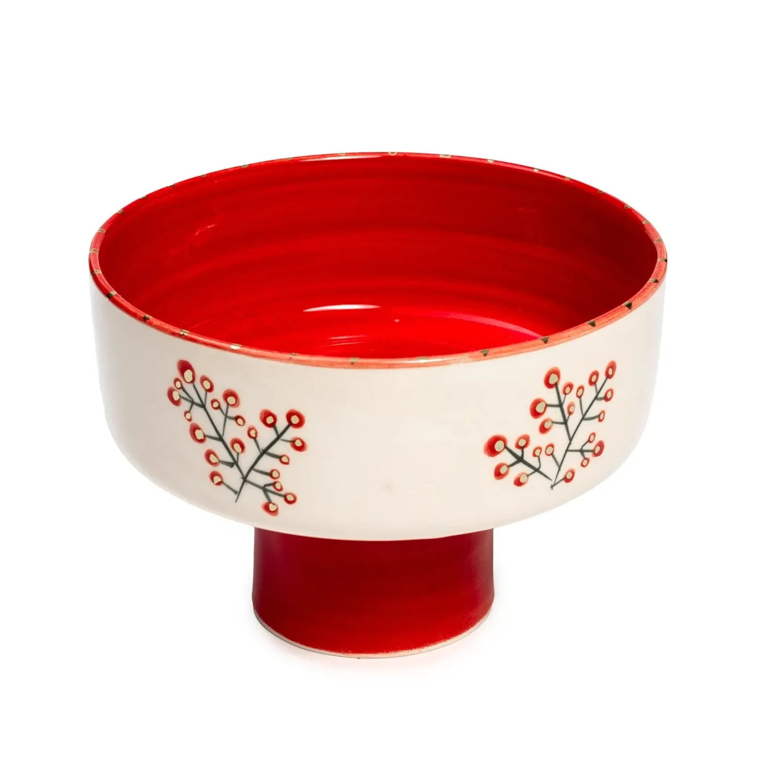 Xmas Cherry Berry Handmade Ceramic Cake Stand - Red
