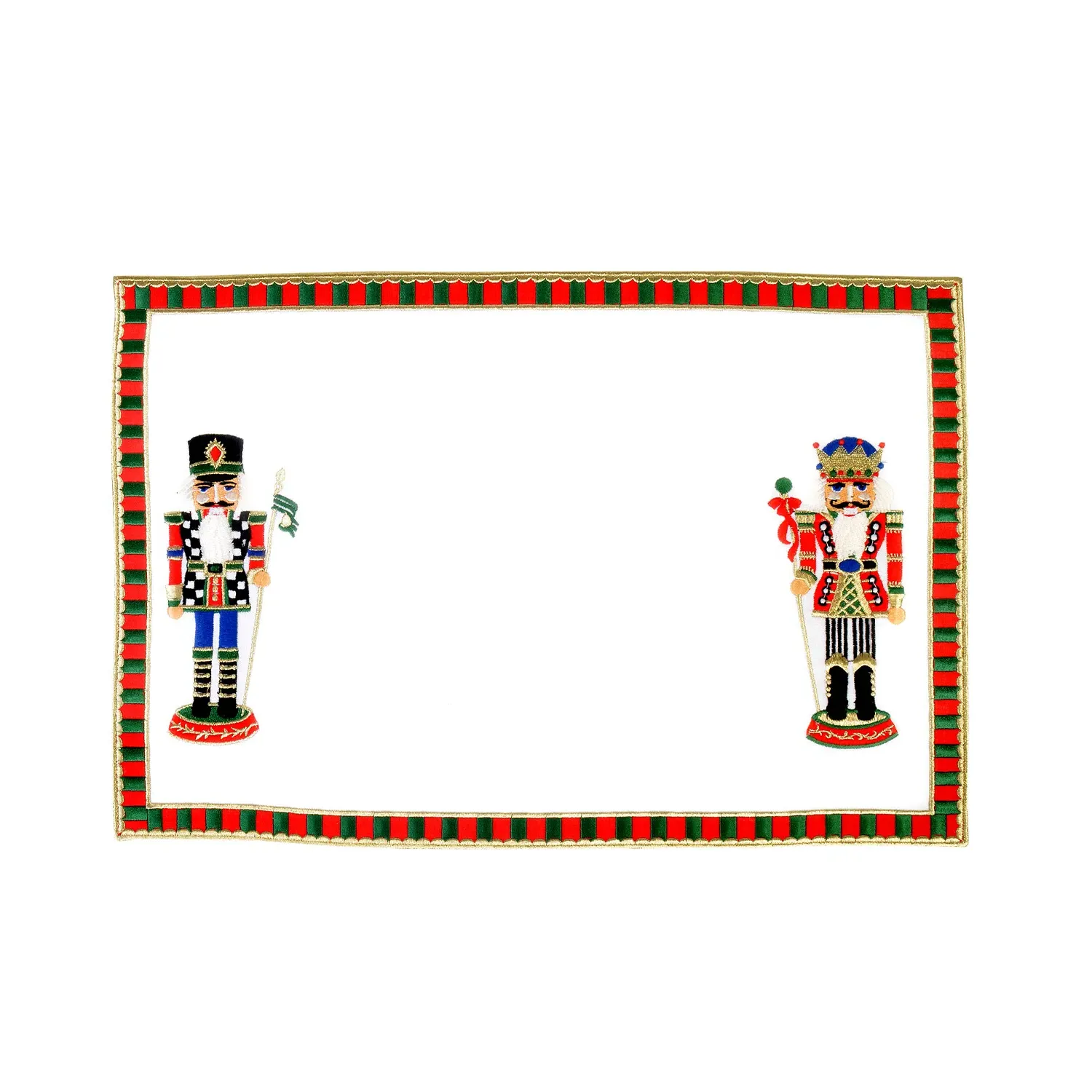 Nutcracker Pattern Linen Placemats Set of Two - Red/Green