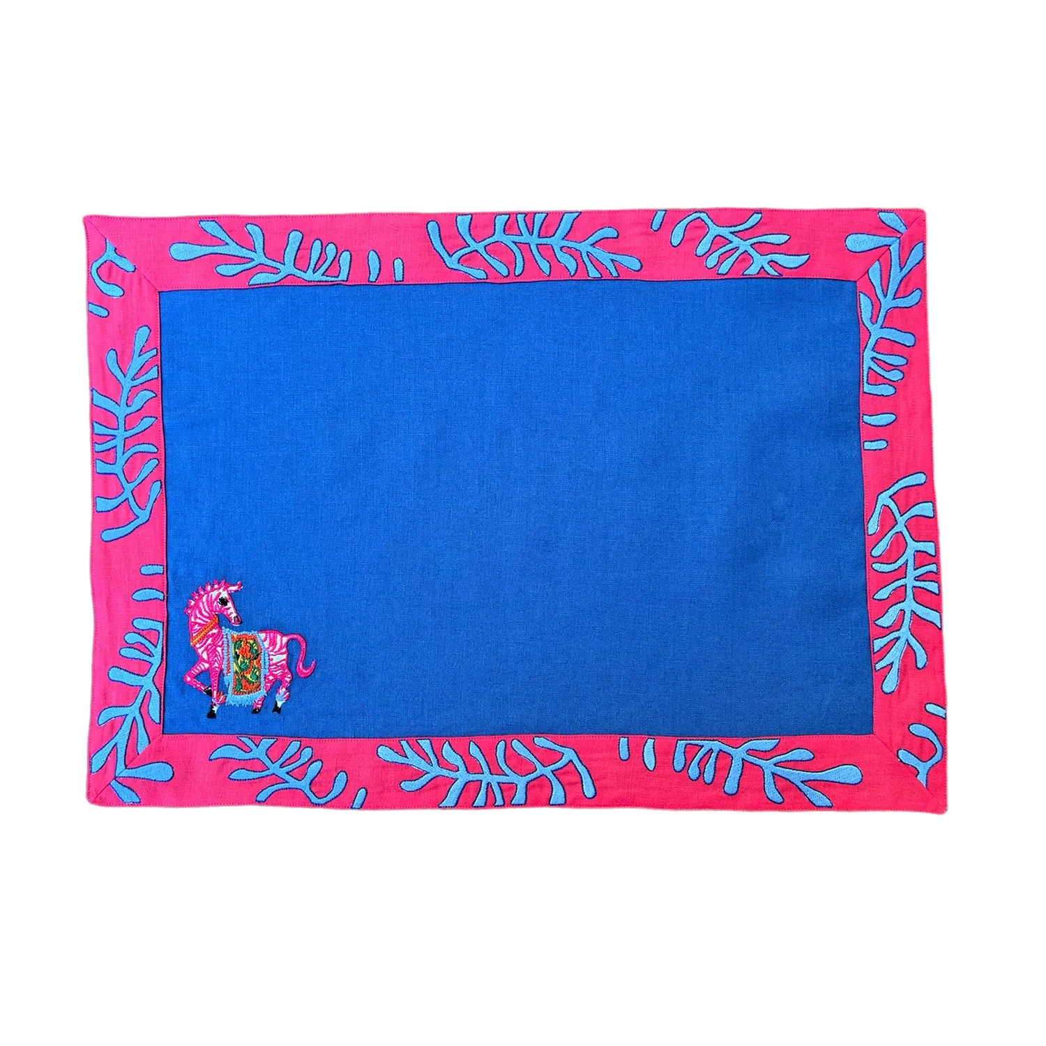 Pink Zebra Pattern Extra Large Placemat Set - Blue, Linen