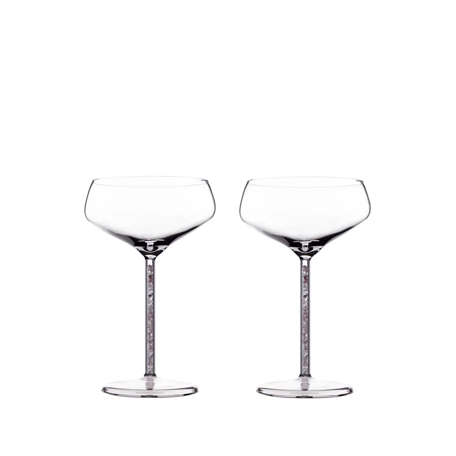 Champagne Coupe Set with Strawberry Quartz - Red, Glass