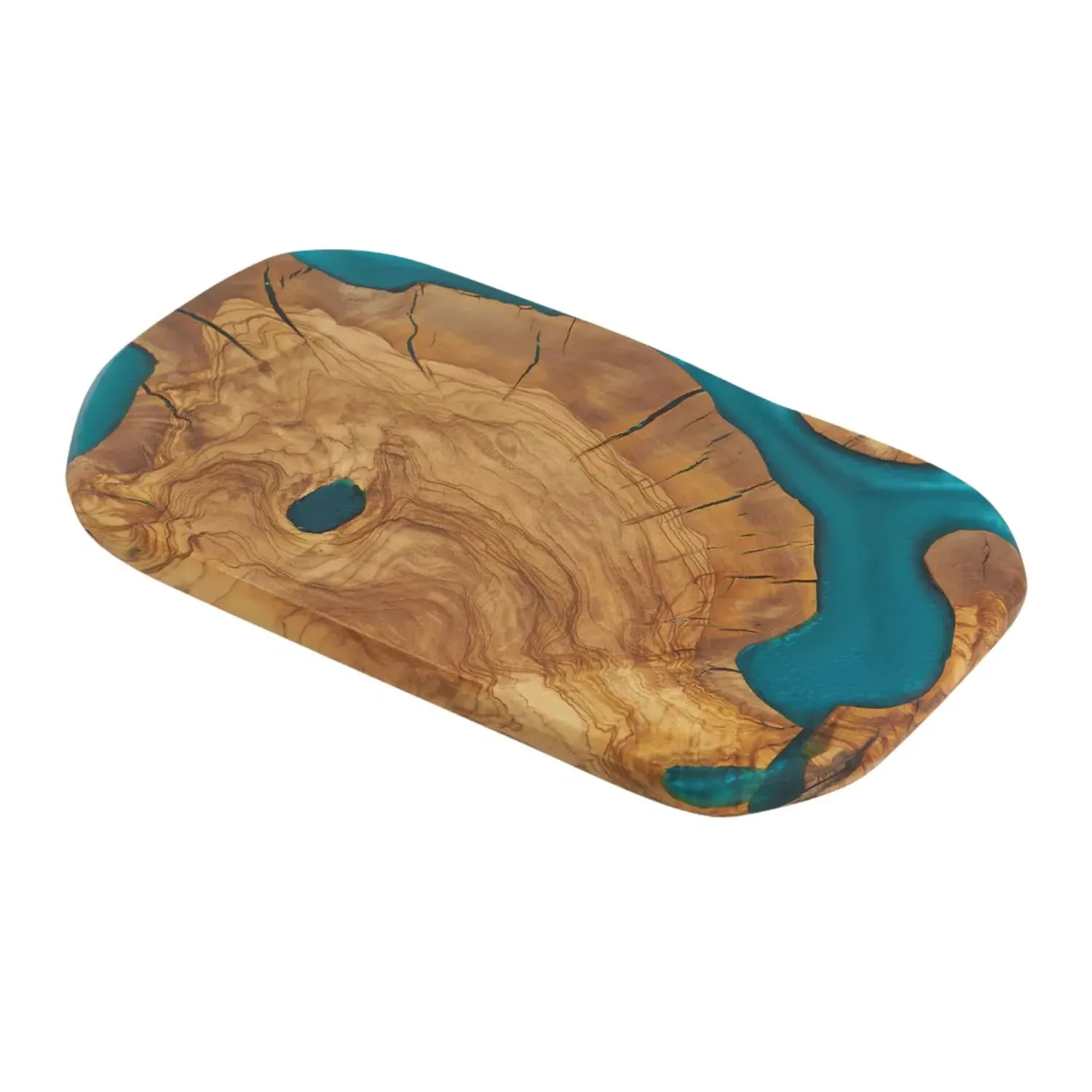 Yaya Olive Wood Board with Blue Resin - Blue, Brown