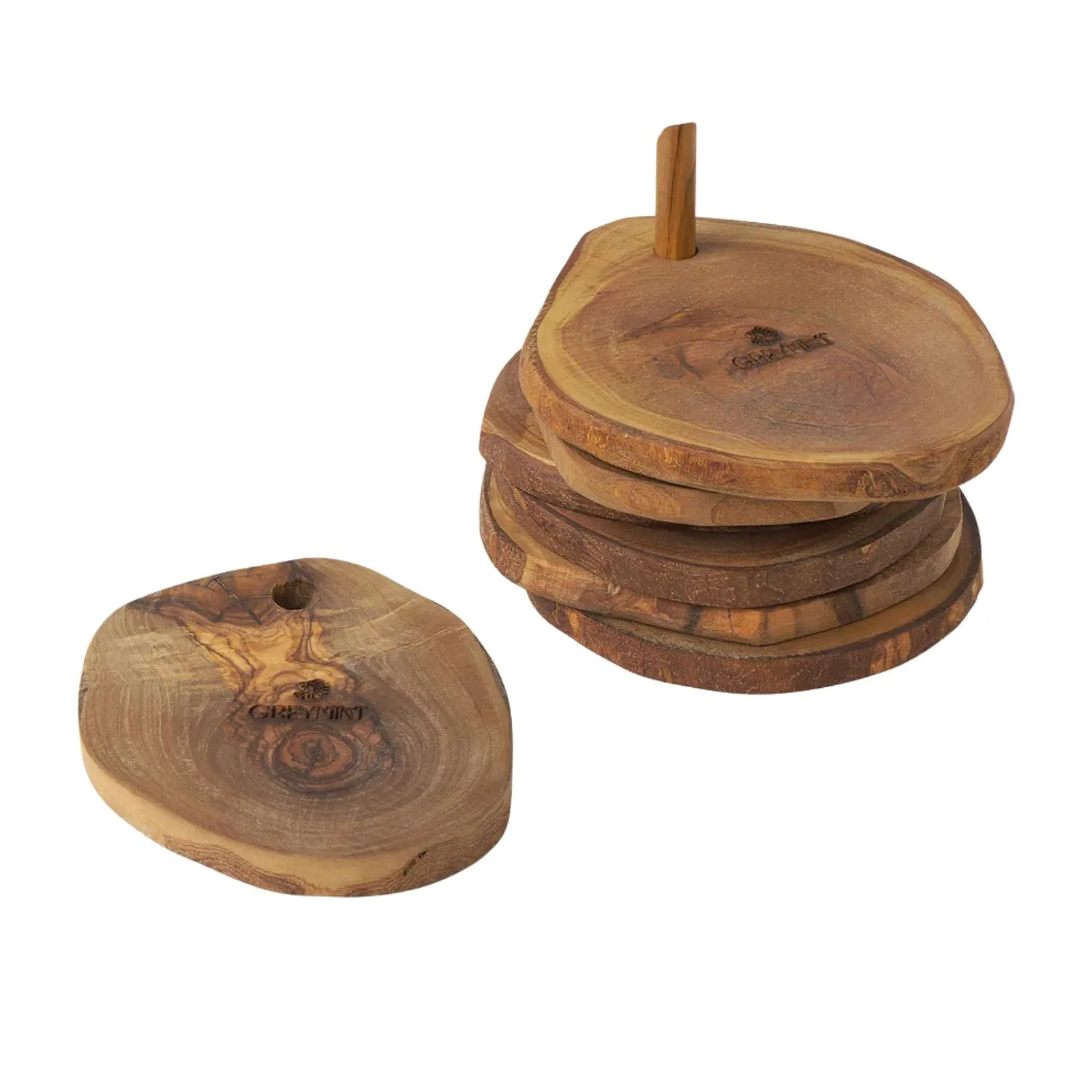 Yaya Olive Wood Coasters Set - Brown