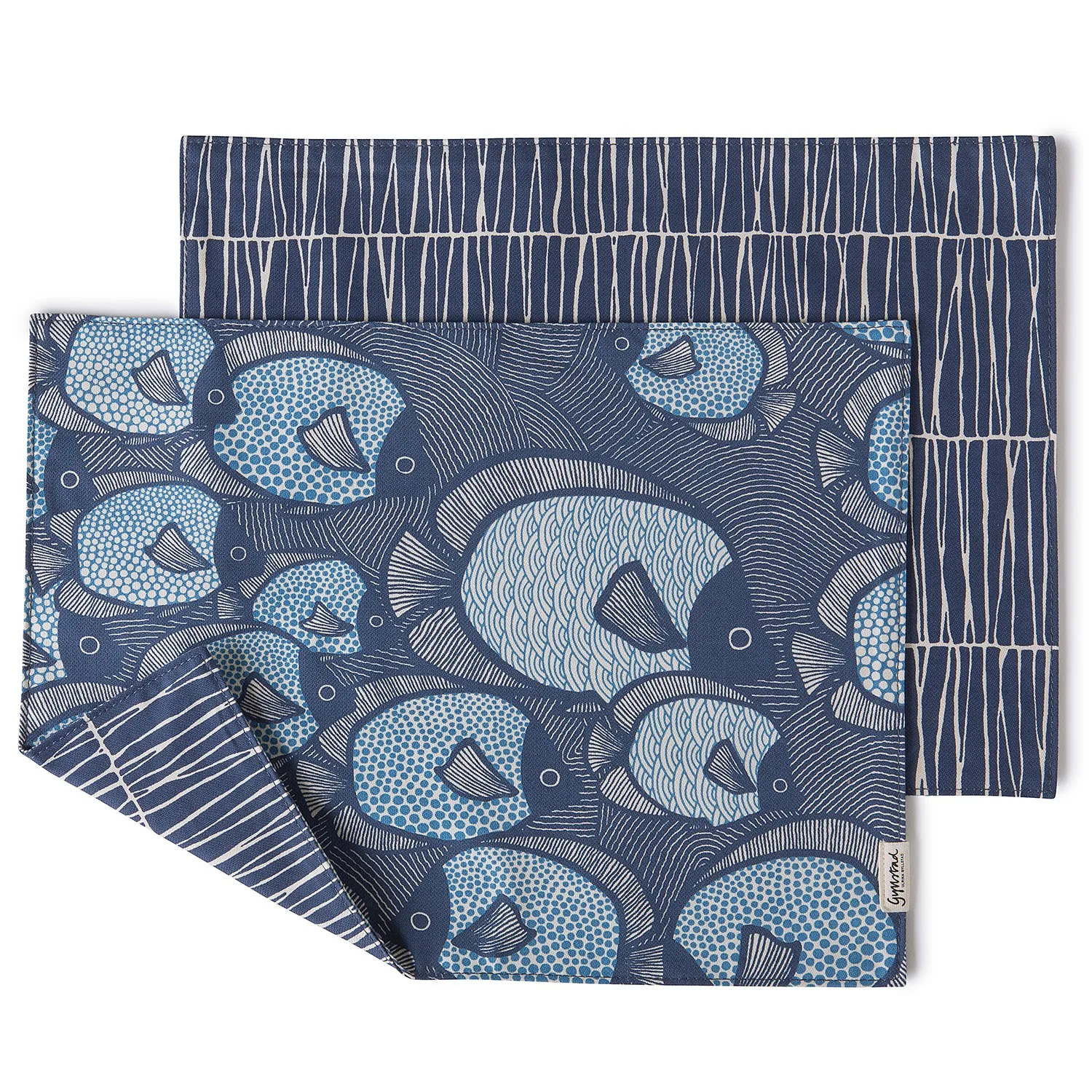 Fiskar & Barr Double-Sided Placemats Set - Blue, Cotton