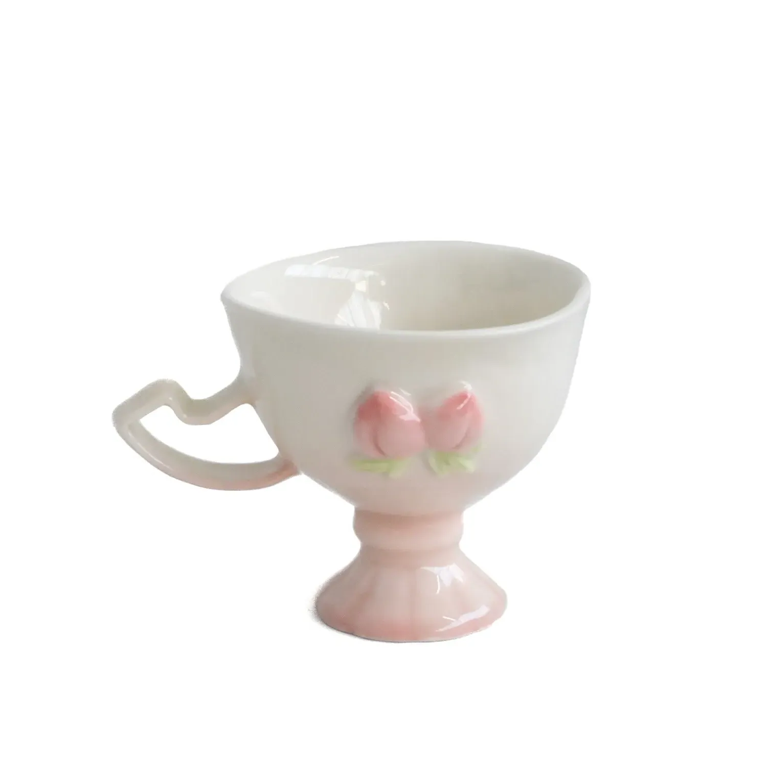 H2 Studio Double Sided Peach Tea Cup - Green/Pink/Yellow, Porcelain image