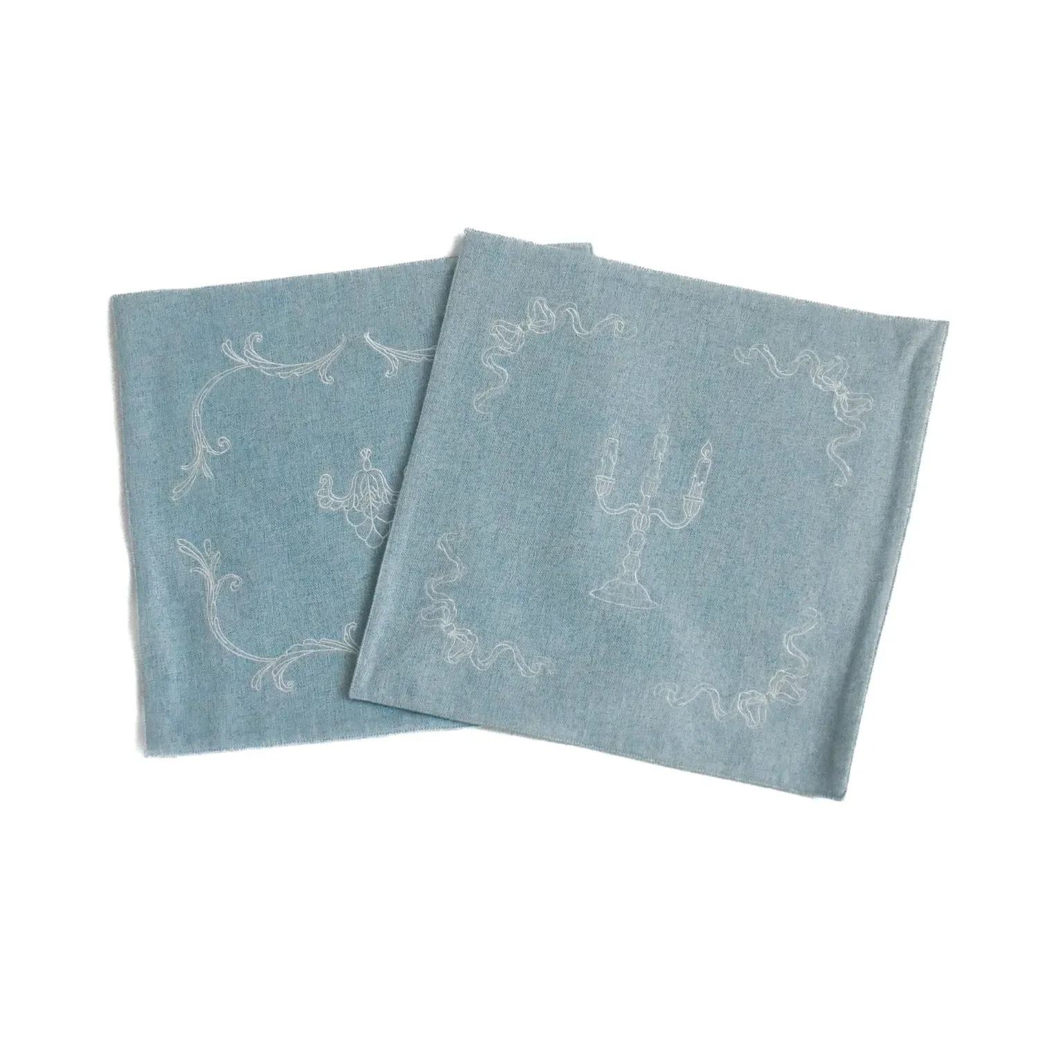 Medium Embroidered Tea Towel Set Candelabra Design - Blue image