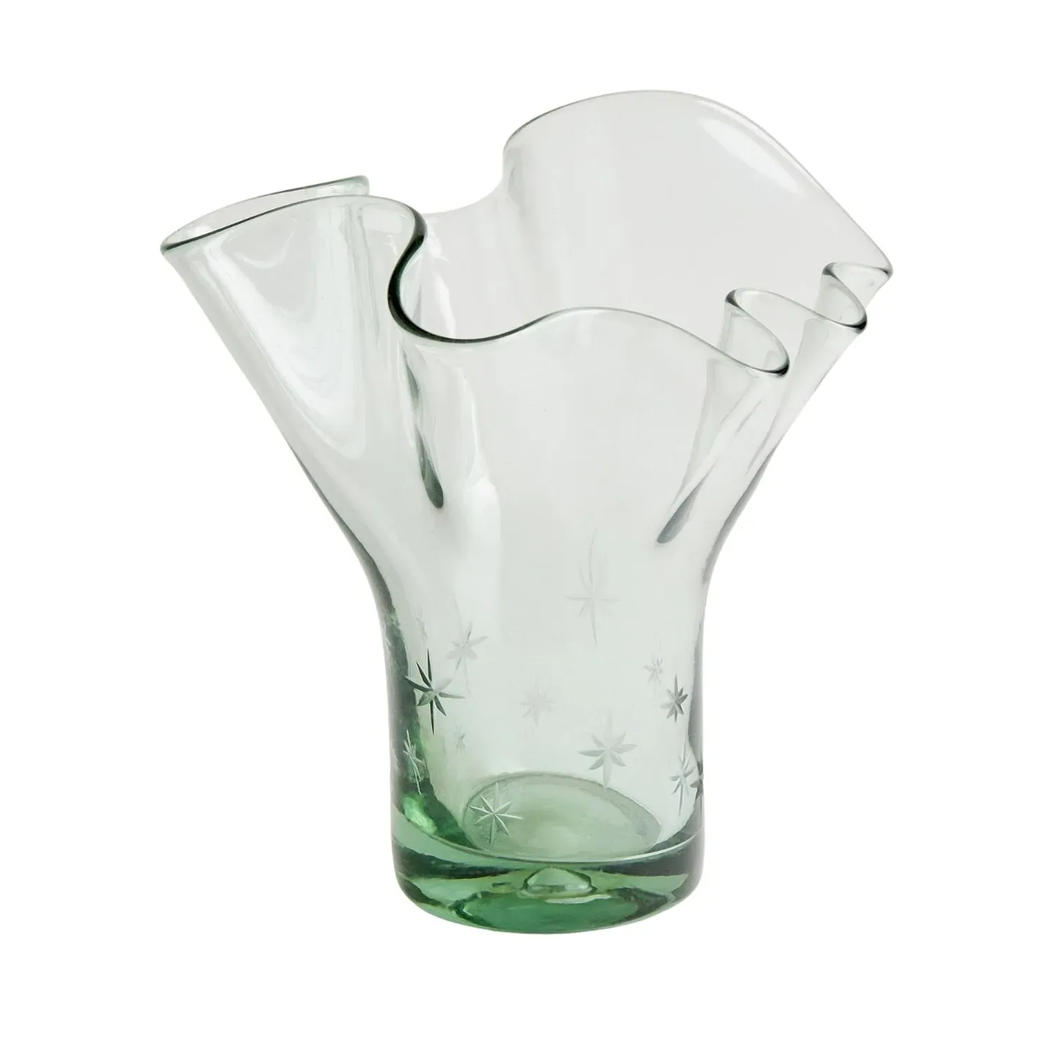 Lettuce Leaf Vase with Stars - Clear, Recycled Glass