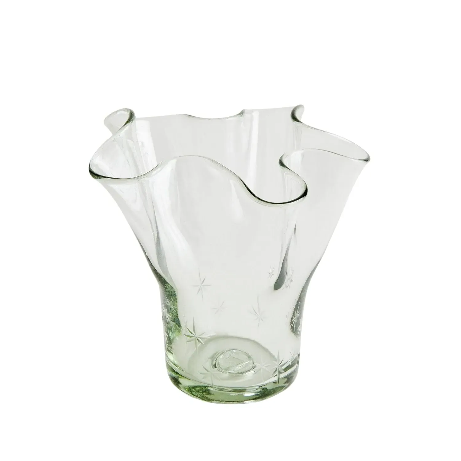 Petite Lettuce Leaf Vase with Stars - Clear, Recycled Glass