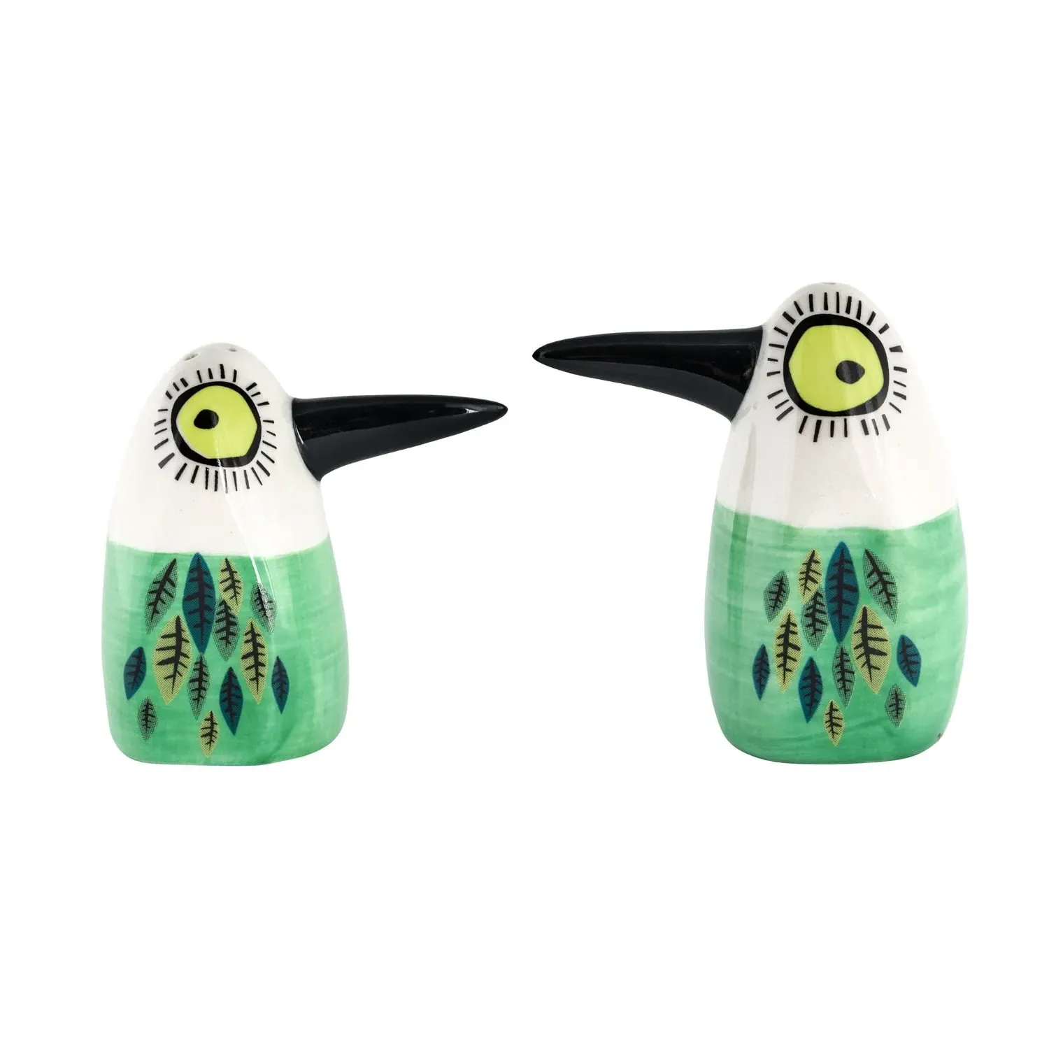 Bird Salt & Pepper Shakers - Green, Ceramic