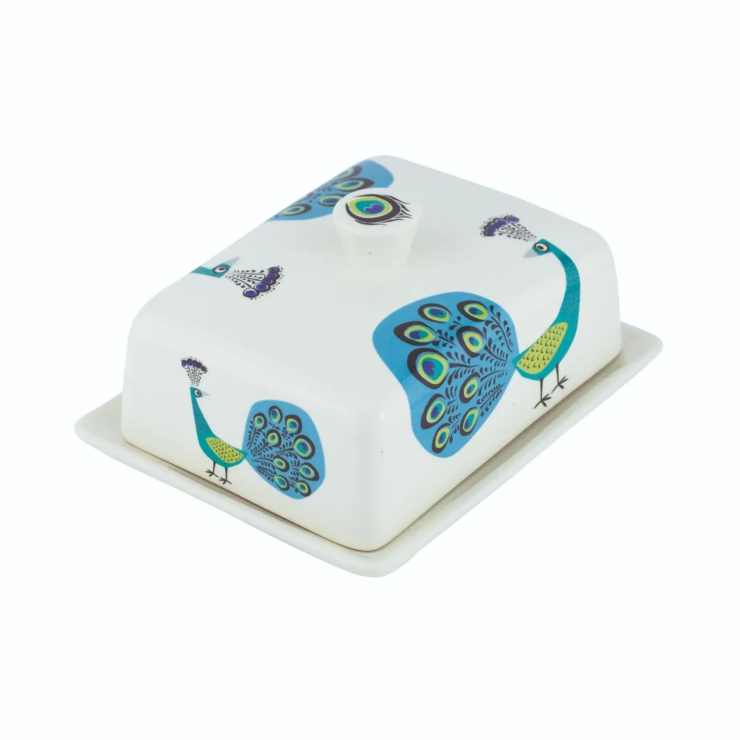 Blue Peacock Butter Dish - Blue, Ceramic image