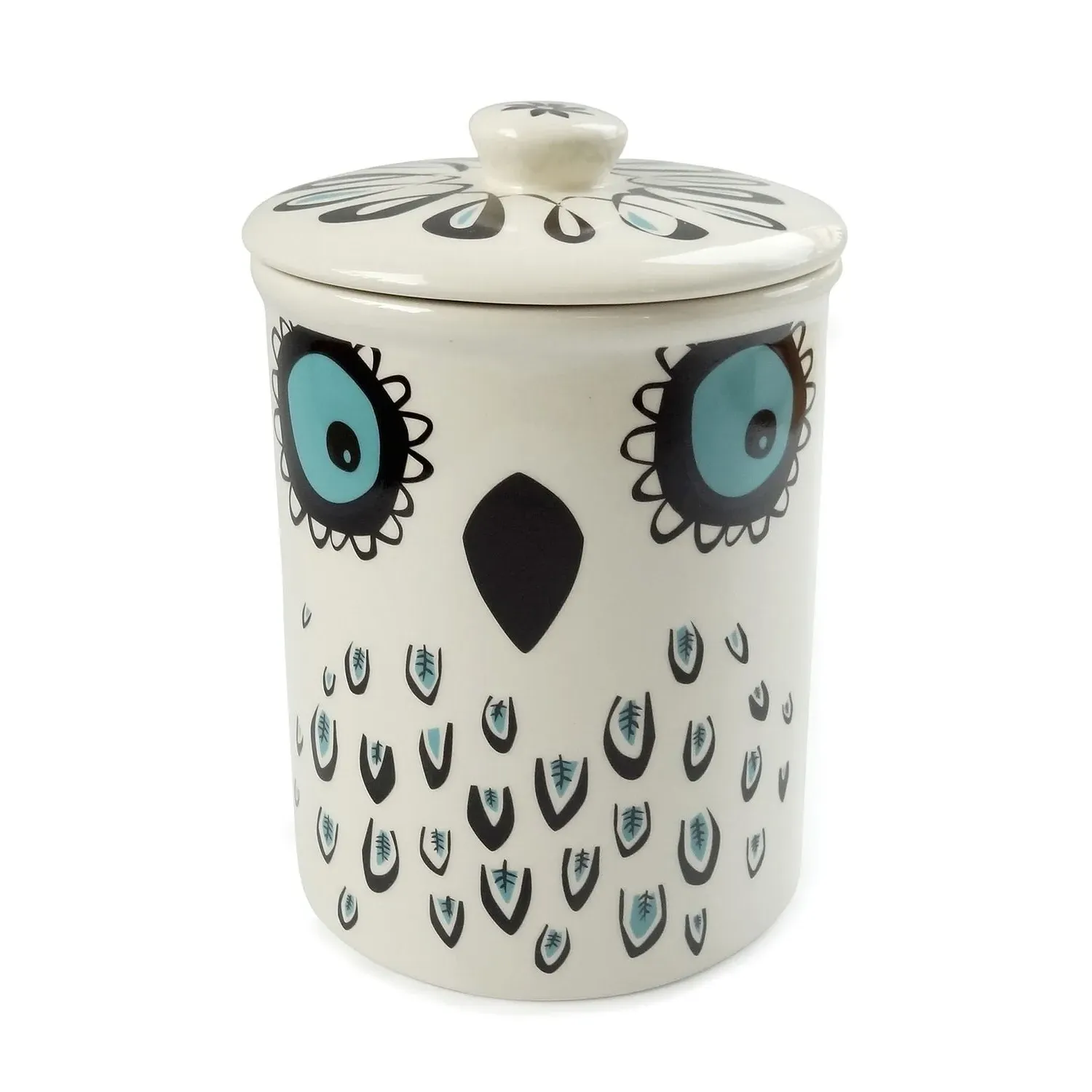 Owl Storage Jar - White/Blue, Ceramic image