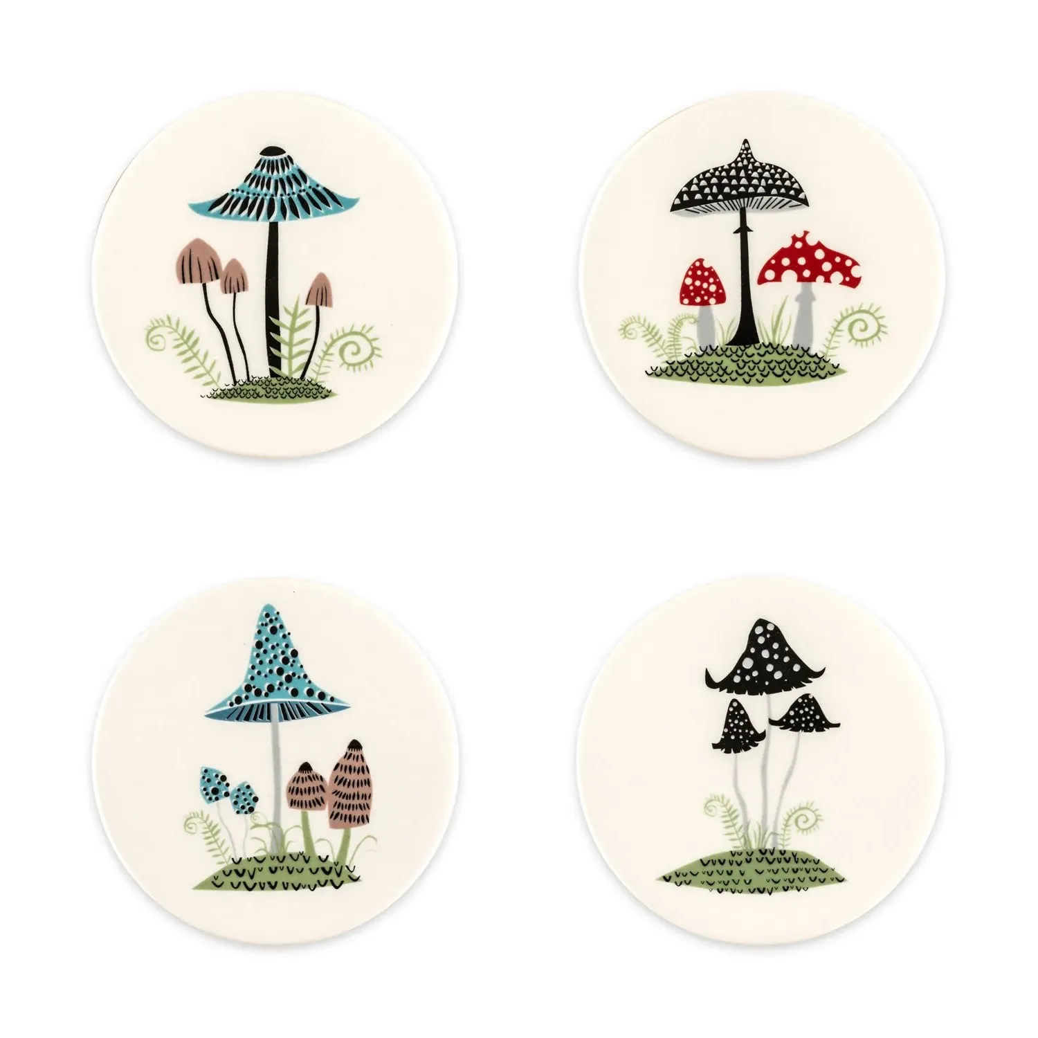 Toadstool Coasters Set of 4 - Multicolour, Ceramic image