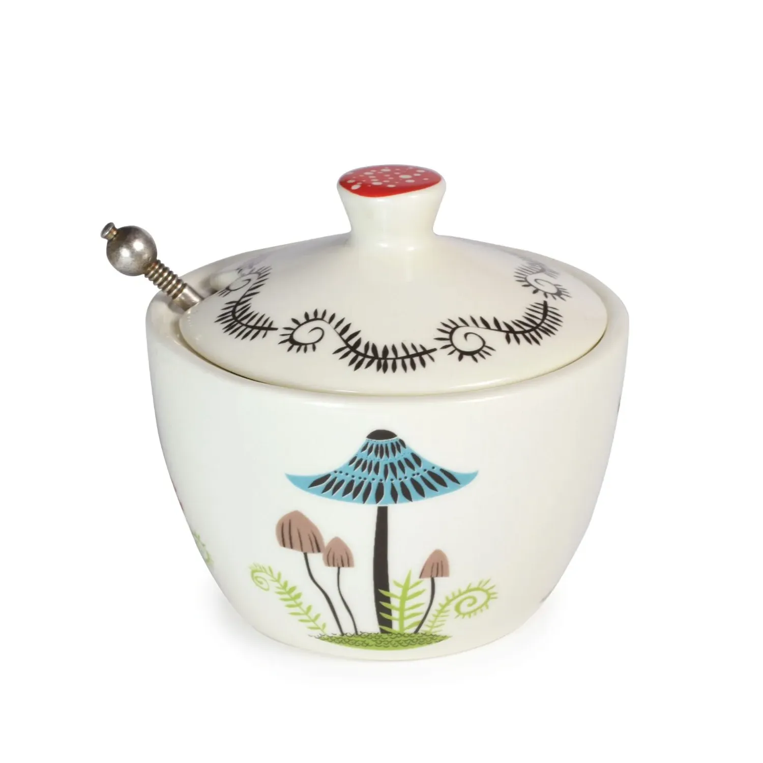 Toadstool Sugar Bowl with Lid - Black/Blue/Green, Ceramic