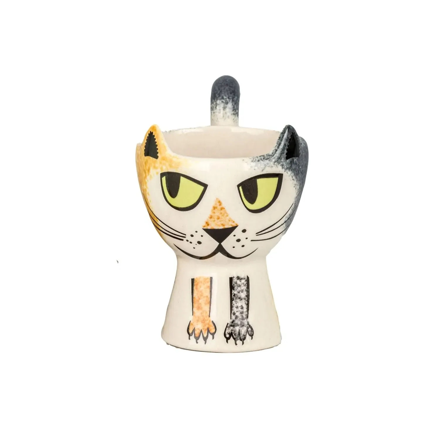 Tortoiseshell Cat Egg Cup - Black/White, Ceramic image