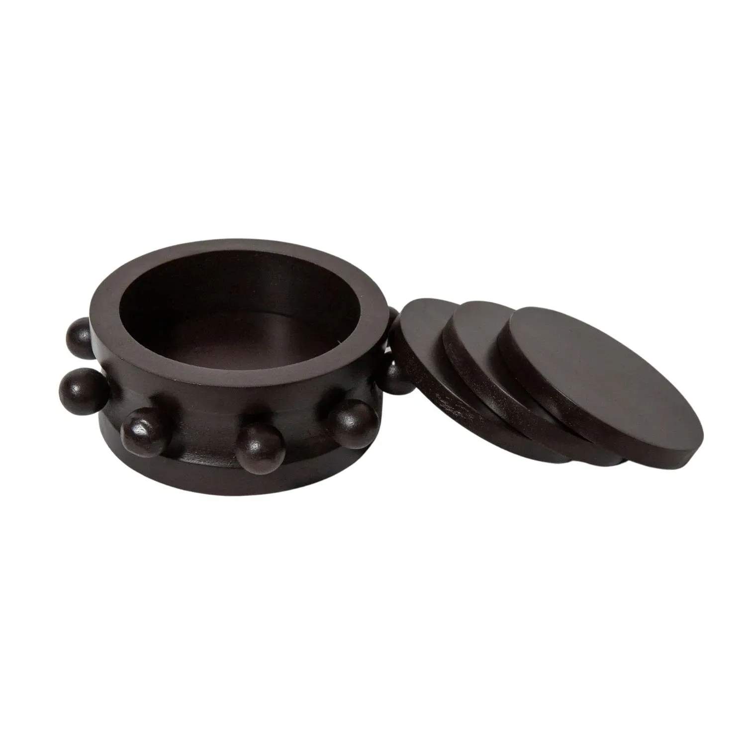 Kaiba Coaster Set with Holder - Brown, Acacia Wood image