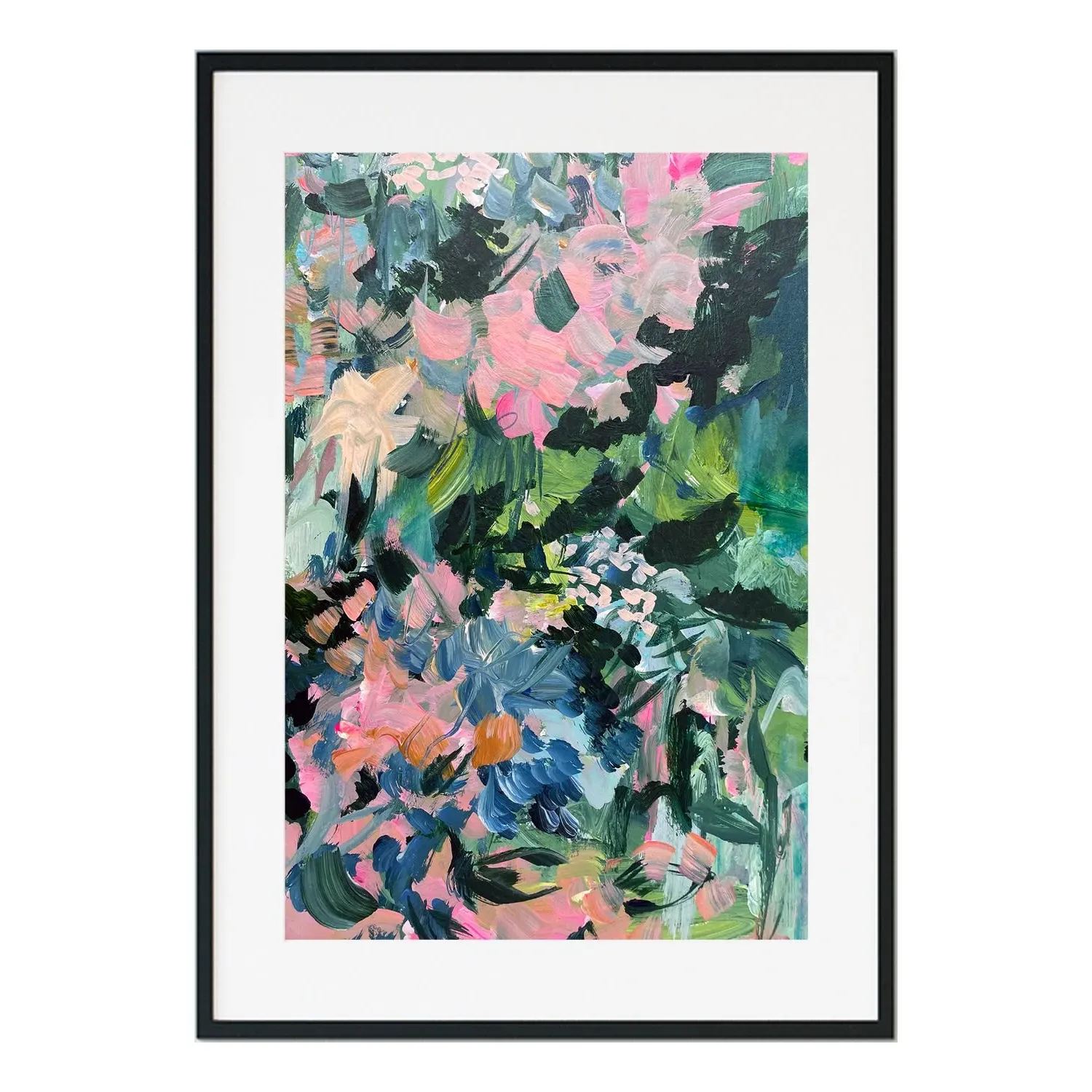 Blue Iridescent Shimmer Abstract Floral Art Print - Blue image