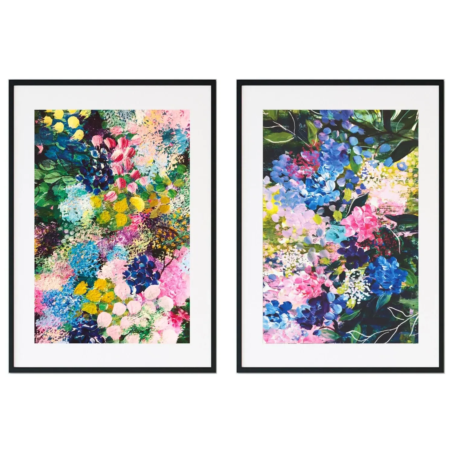 Confetti Fields A3 Abstract Floral Print Pair - White