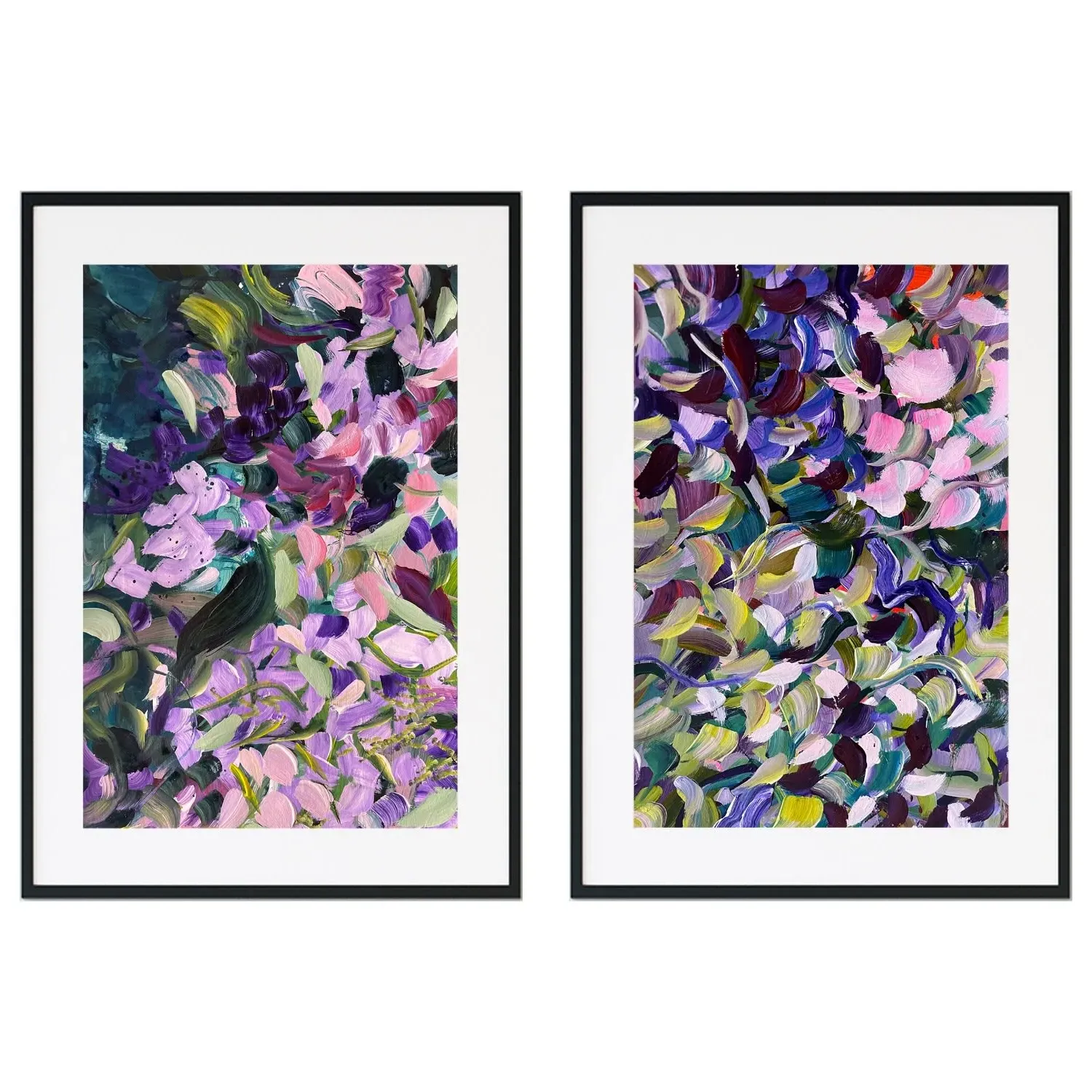 Pink Lavender Abstract Floral Print Pair - Pink