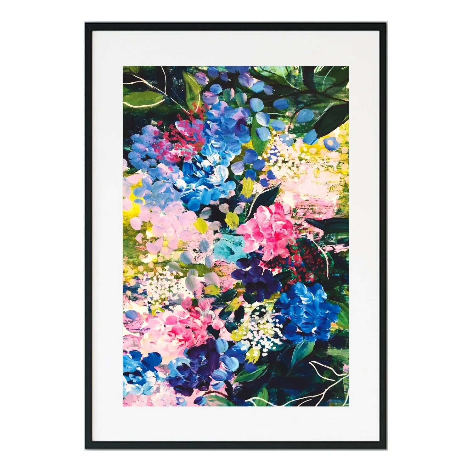 Shimmering Florets Abstract Floral Art Print - Blue