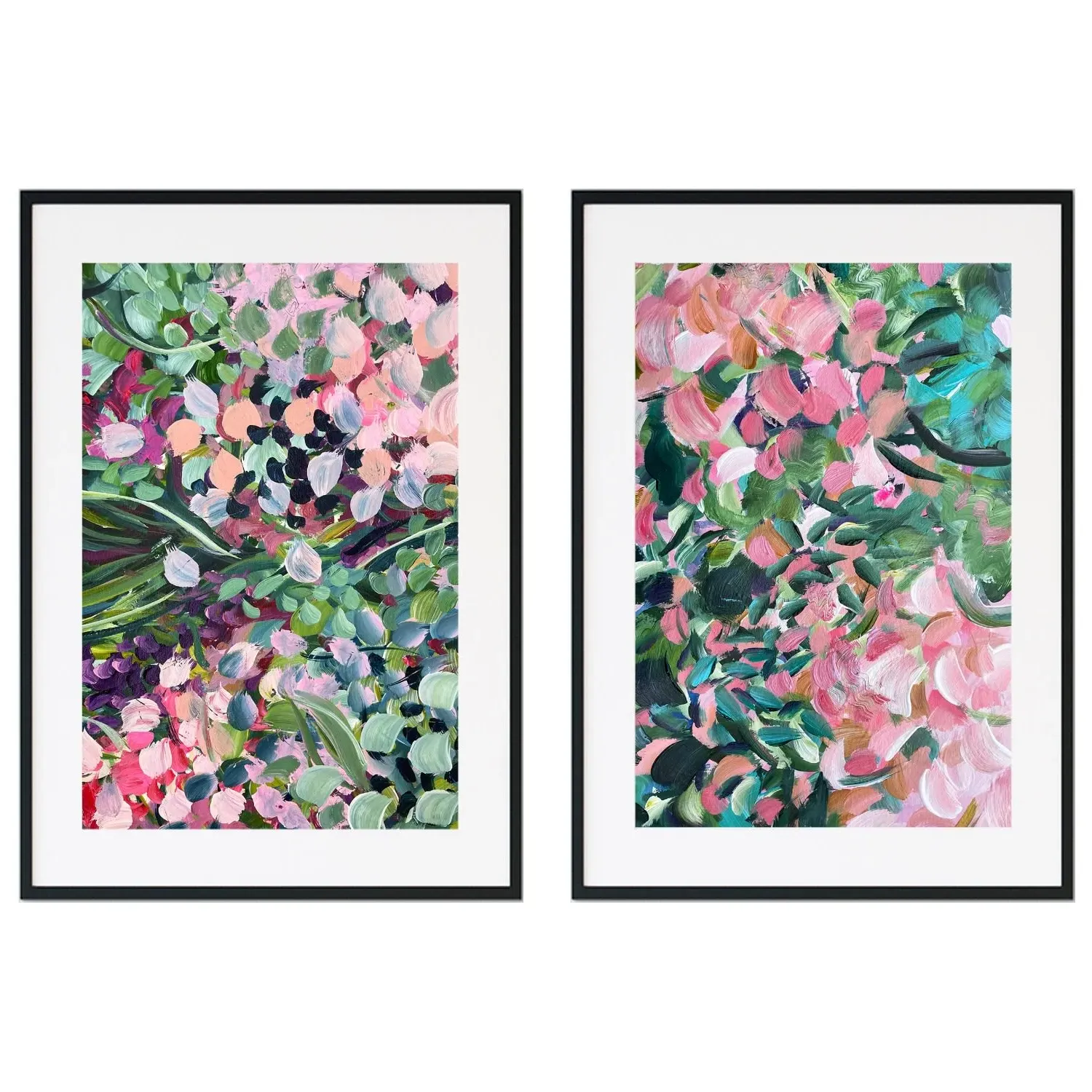 Spring Flowers Abstract Floral Print Pair - Pink image