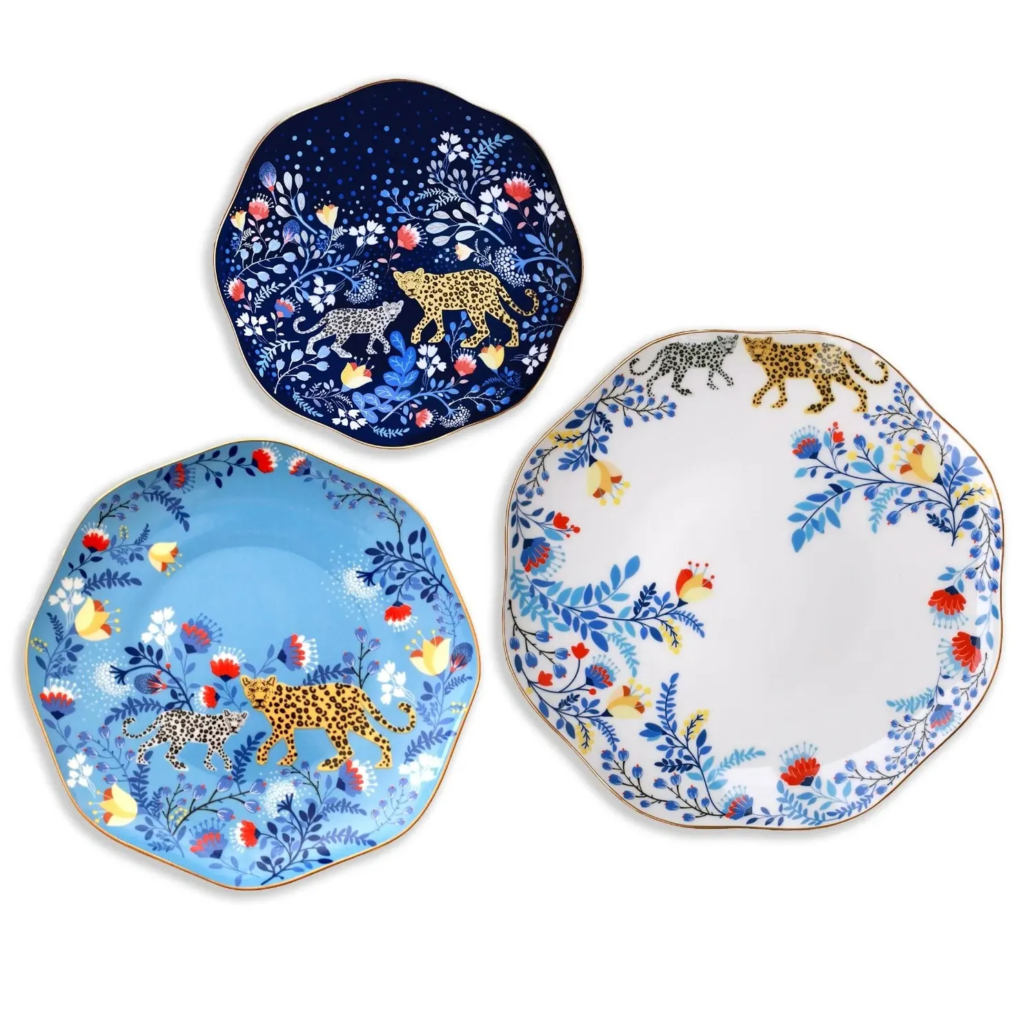 Amazon Rainforest Plate Set of 3 - Blue, Bone China