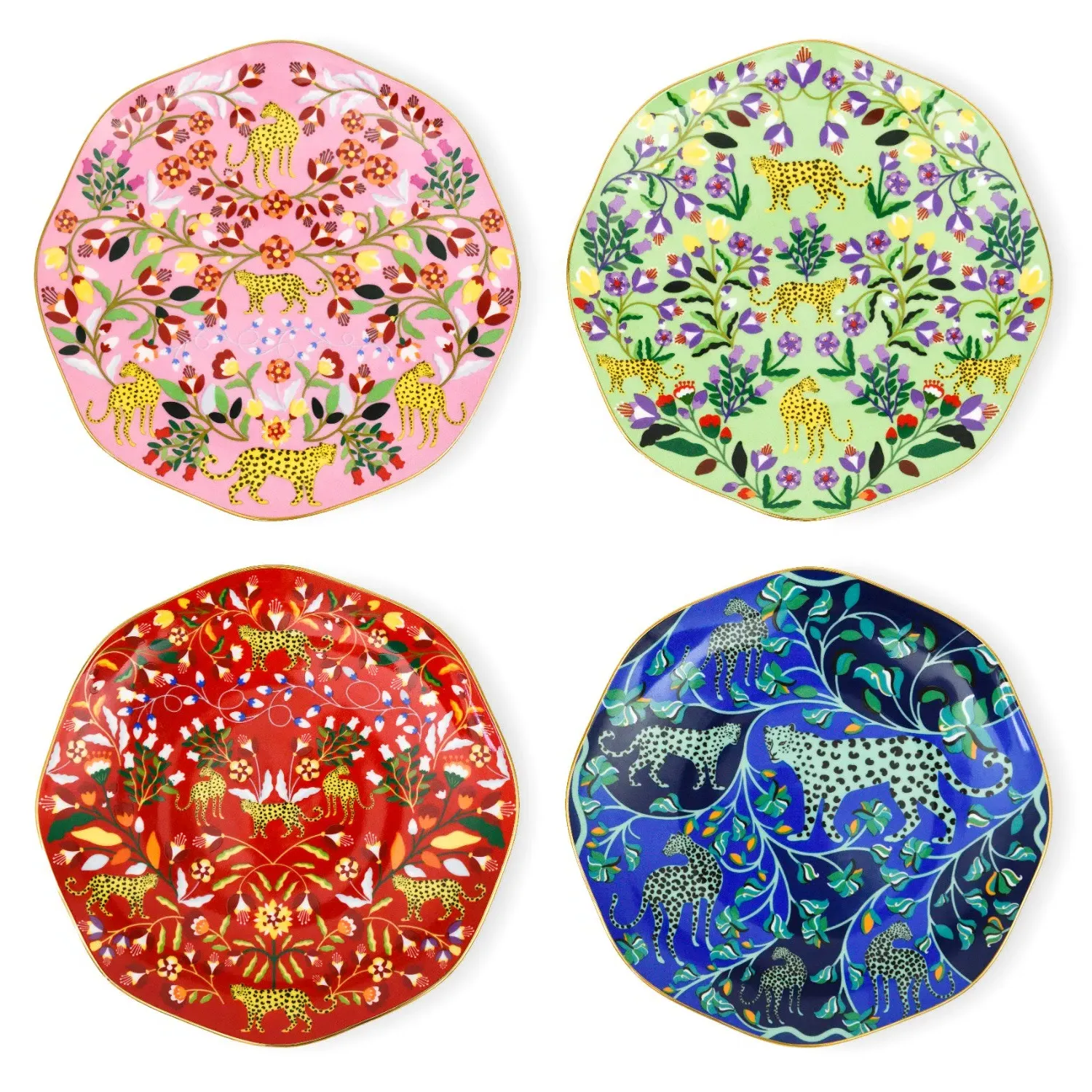 Leopards Forest Salad Plates Set of 4 - White, Bone China image